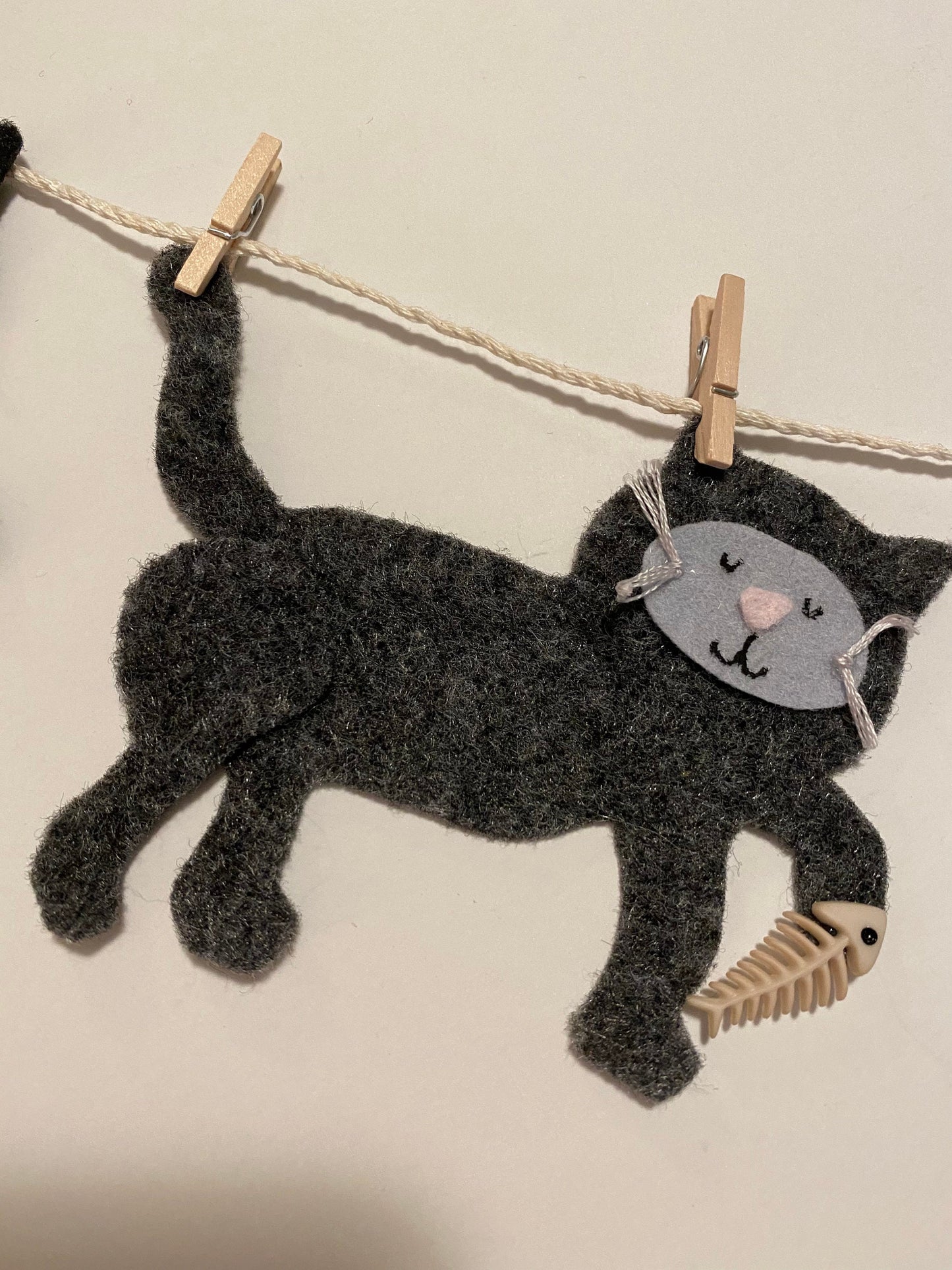 Cat Banner, Miniature Felt Kitten Garland, Feline Wall Hanging Decoration