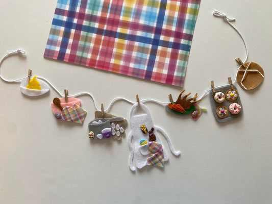 Easter Baking Miniature Clothesline Banner, Easter Dinner Garland Wall Hanging Decoration for April