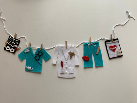 Doctor’s Laundry Clothesline, Nurse Banner, Scrubs Garland, Lab Coat Wall Hanging, Medical Decoration