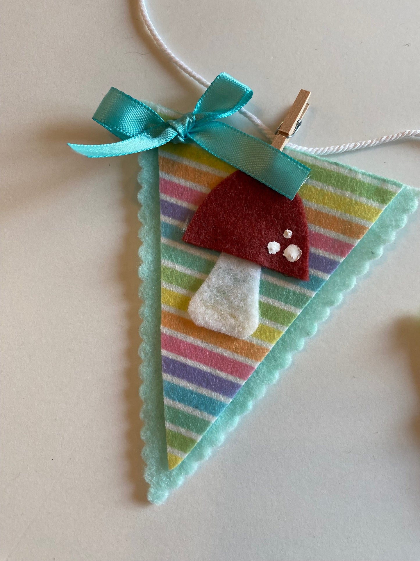 Spring Seasonal Banner, Miniature Felt Garland Bunting, Gardening Wheelbarrow Wall Hanging, Mushroom Flag Pennant Decoration
