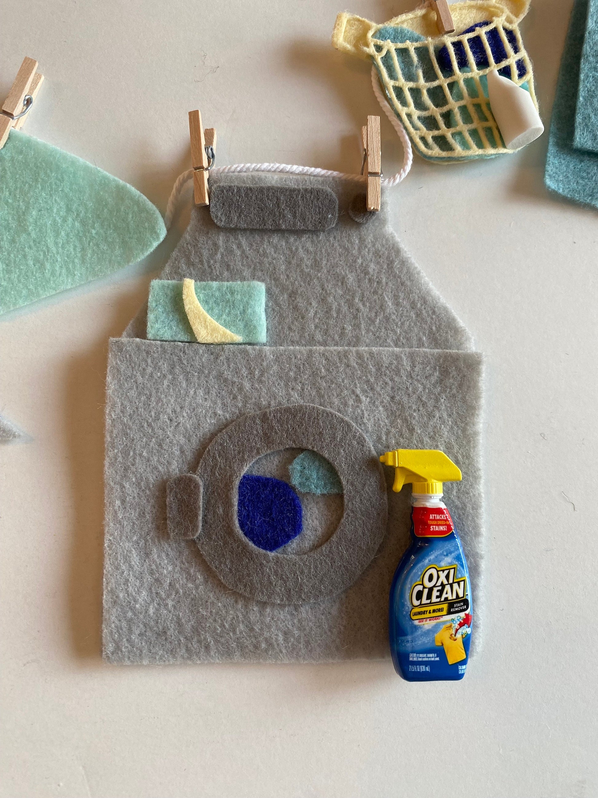 Laundry Room Miniature Felt Banner, Washing Machine Garland, Laundry Day Bunting, Wall Hanging, Decoration with Hanger, Detergent, and Iron