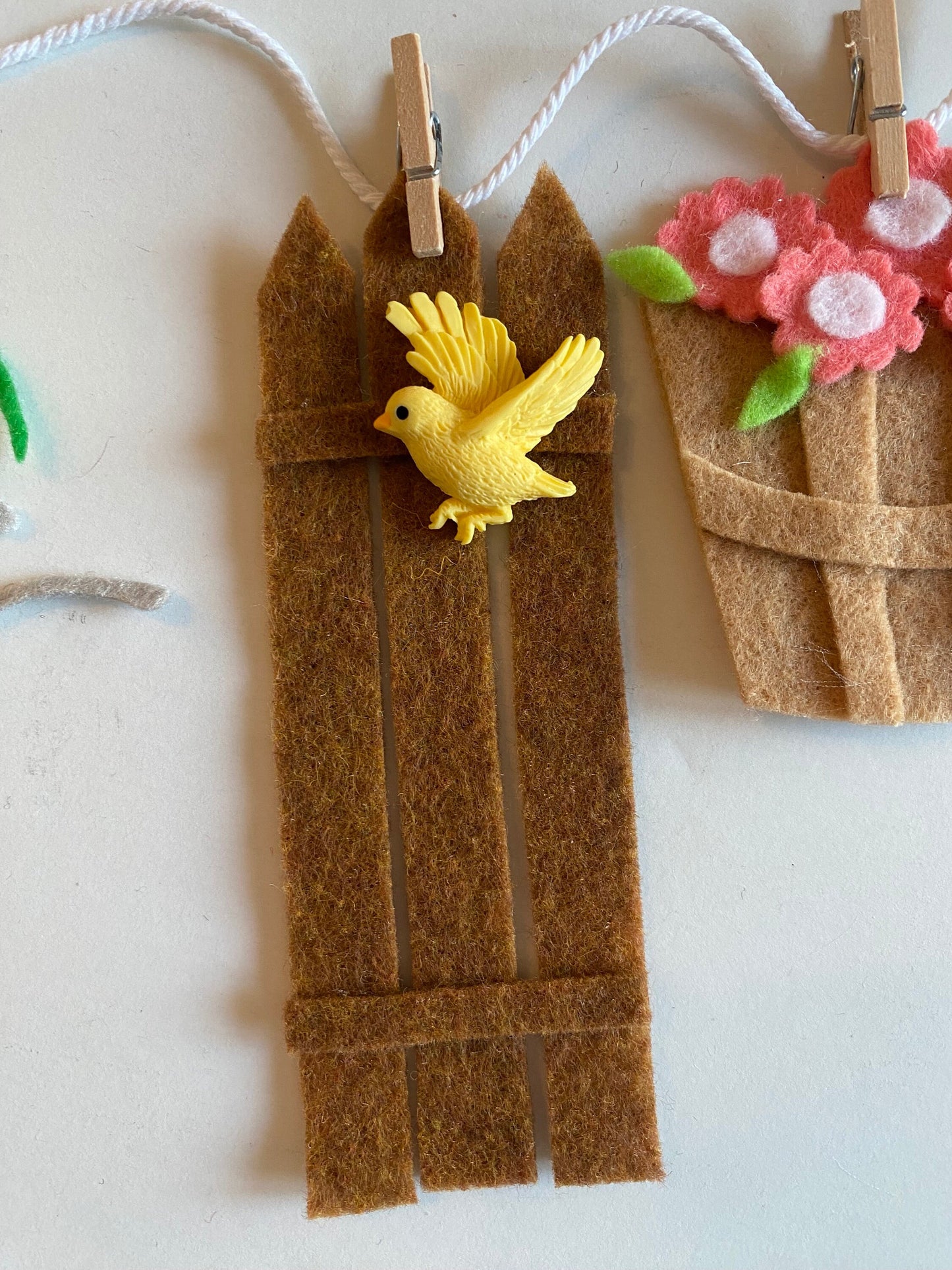 Spring Seasonal Banner, Miniature Felt Garland Bunting, Gardening Wheelbarrow Wall Hanging, Mushroom Flag Pennant Decoration