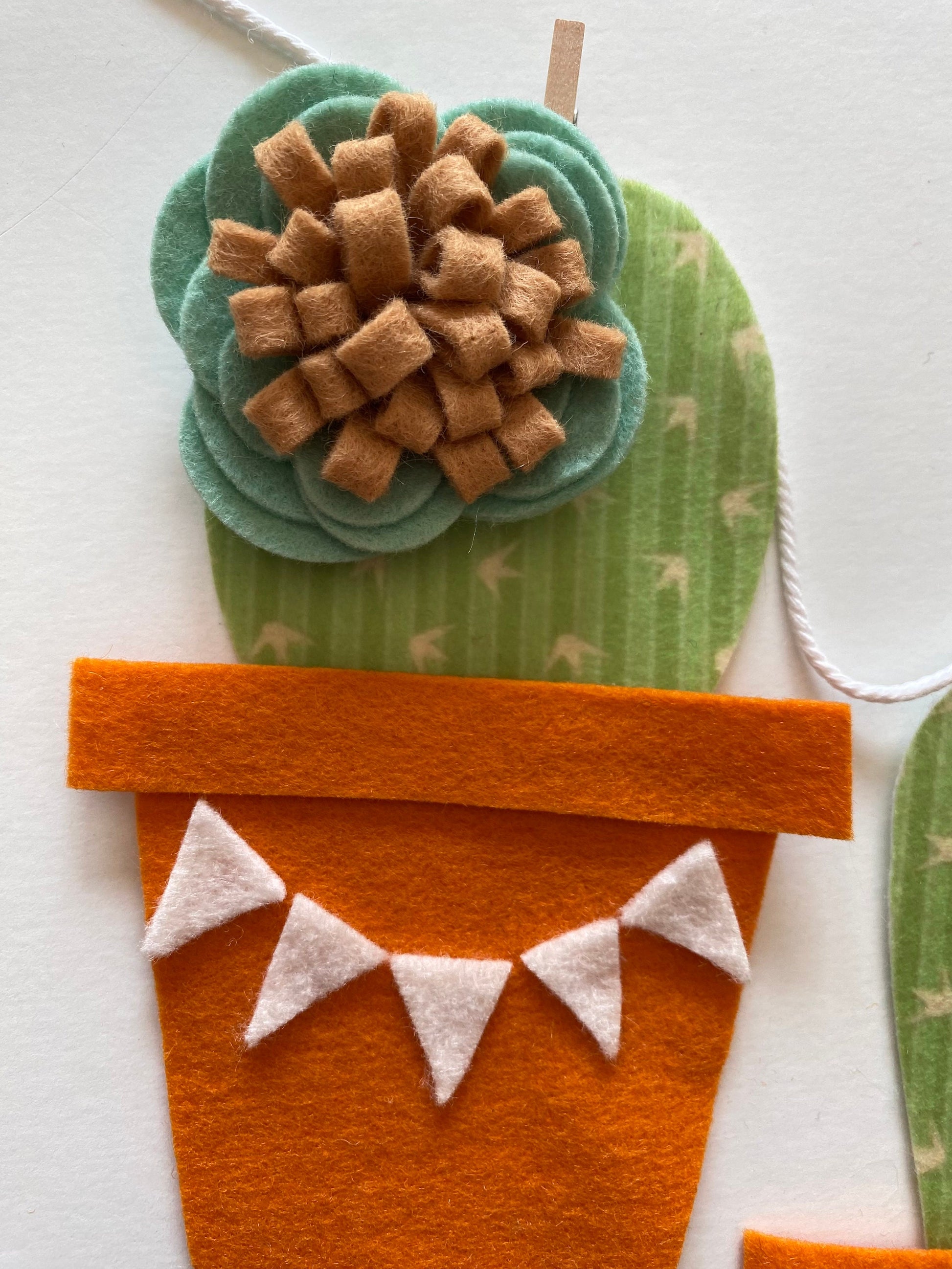 Cactus Banner with Felt Flowers, Desert Cacti Bunting, Garland, Wall Hanging, Summer Decoration