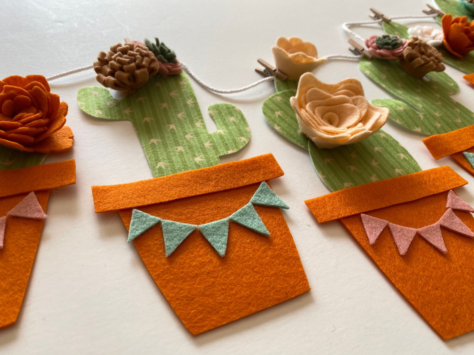 Cactus Banner with Felt Flowers, Desert Cacti Bunting, Garland, Wall Hanging, Summer Decoration