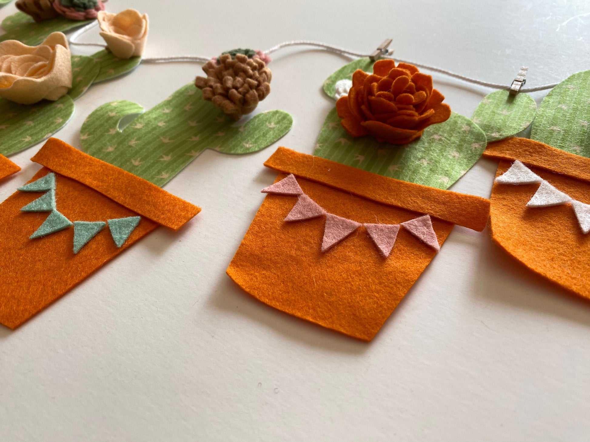 Cactus Banner with Felt Flowers, Desert Cacti Bunting, Garland, Wall Hanging, Summer Decoration