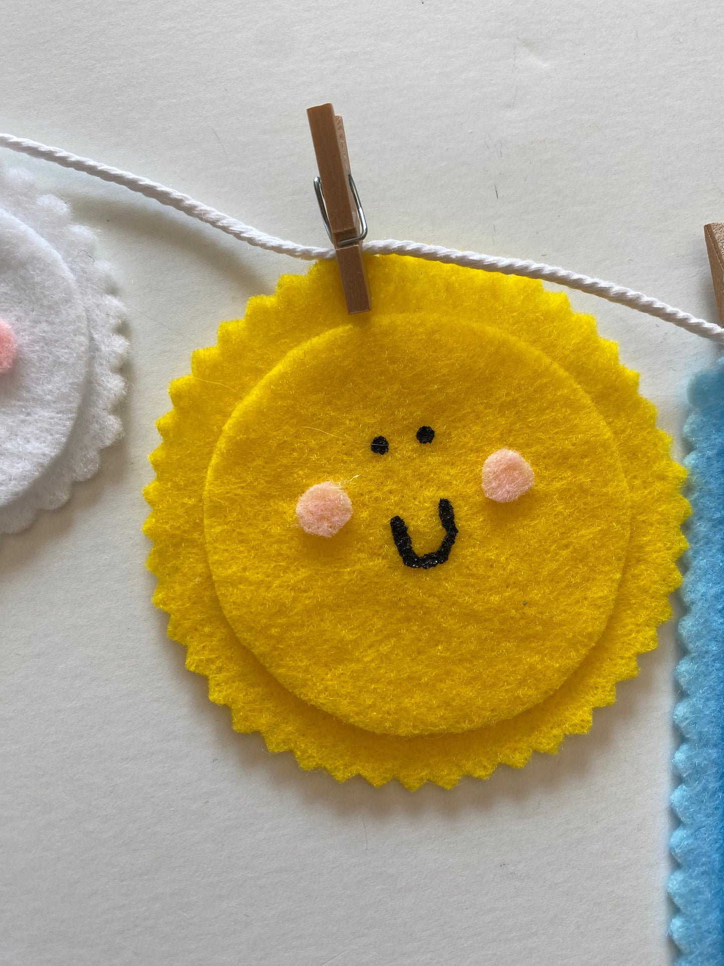 Happy Weather Felt Banner, Rainbow Garland, Cloud Bunting, Lightning Wall Hanging, Rain Home Decoration