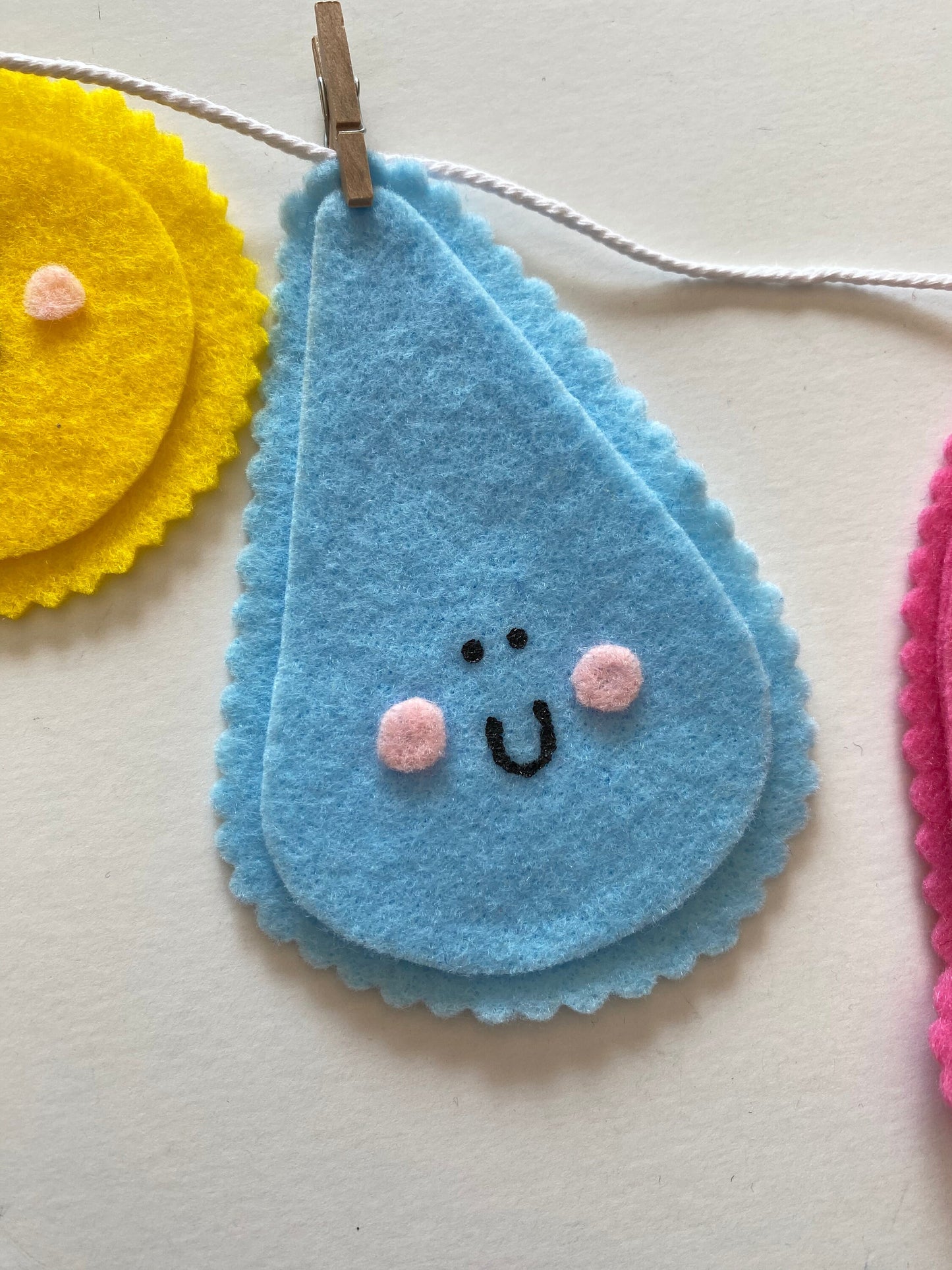 Happy Weather Felt Banner, Rainbow Garland, Cloud Bunting, Lightning Wall Hanging, Rain Home Decoration