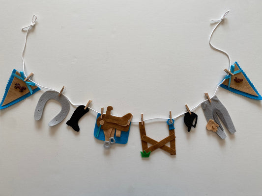 Horseback Riding Miniature Felt Banner, Equestrian Garland, Bunting, Wall Hanging Decoration