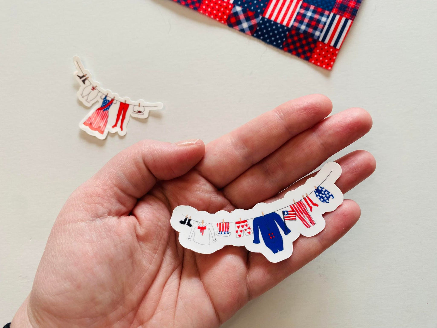 Uncle Sam's Clothesline Sticker & Patriotic Lady's Laundry Clothesline Banner Sticker for July Planners, Calendars or Cards