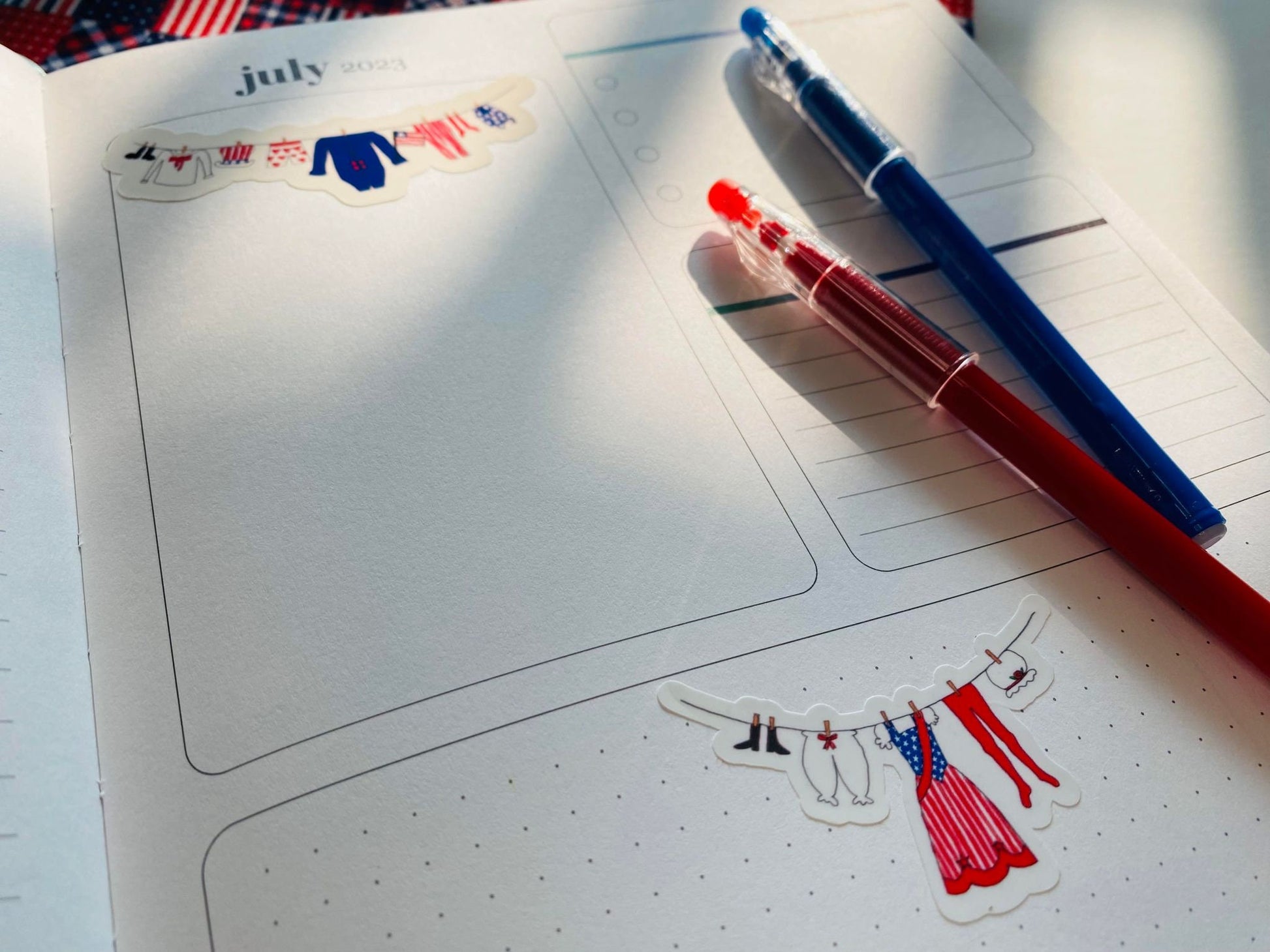 Uncle Sam's Clothesline Sticker & Patriotic Lady's Laundry Clothesline Banner Sticker for July Planners, Calendars or Cards