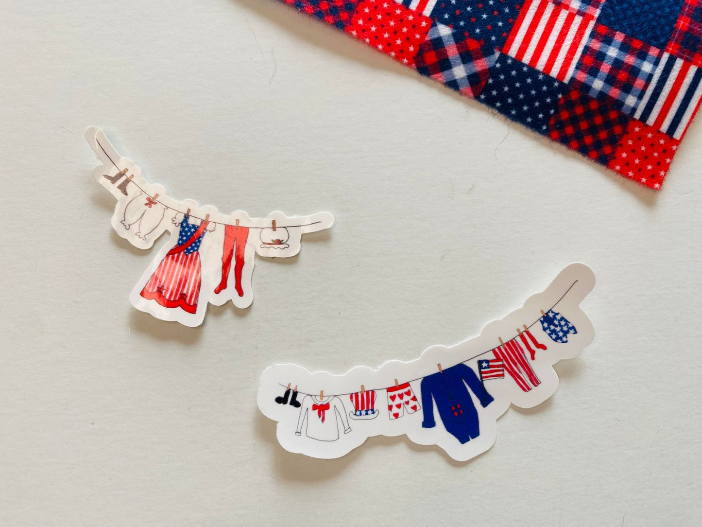 Uncle Sam's Clothesline Sticker & Patriotic Lady's Laundry Clothesline Banner Sticker for July Planners, Calendars or Cards