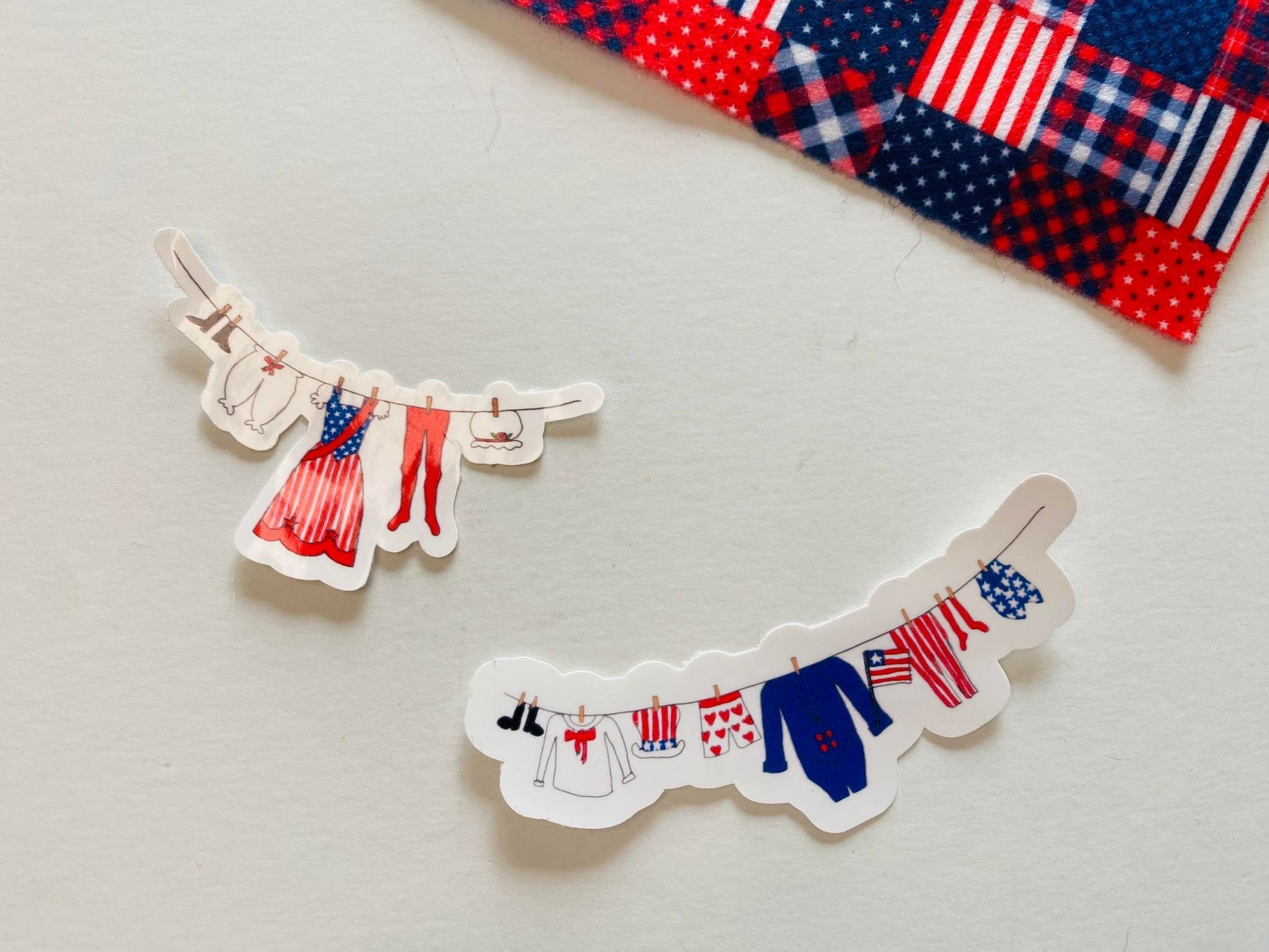 Uncle Sam's Clothesline Sticker & Patriotic Lady's Laundry Clothesline Banner Sticker for July Planners, Calendars or Cards