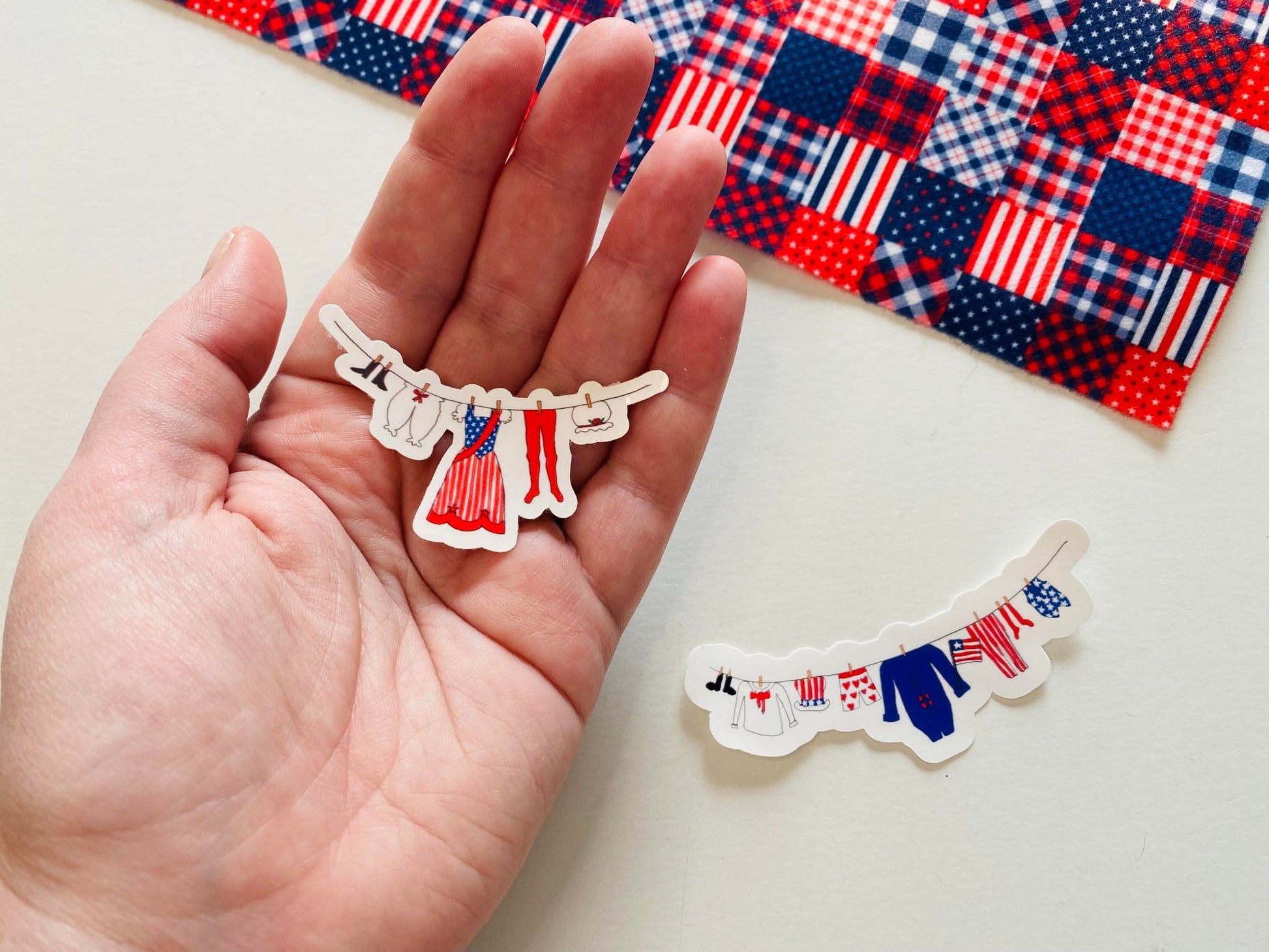 Uncle Sam's Clothesline Sticker & Patriotic Lady's Laundry Clothesline Banner Sticker for July Planners, Calendars or Cards