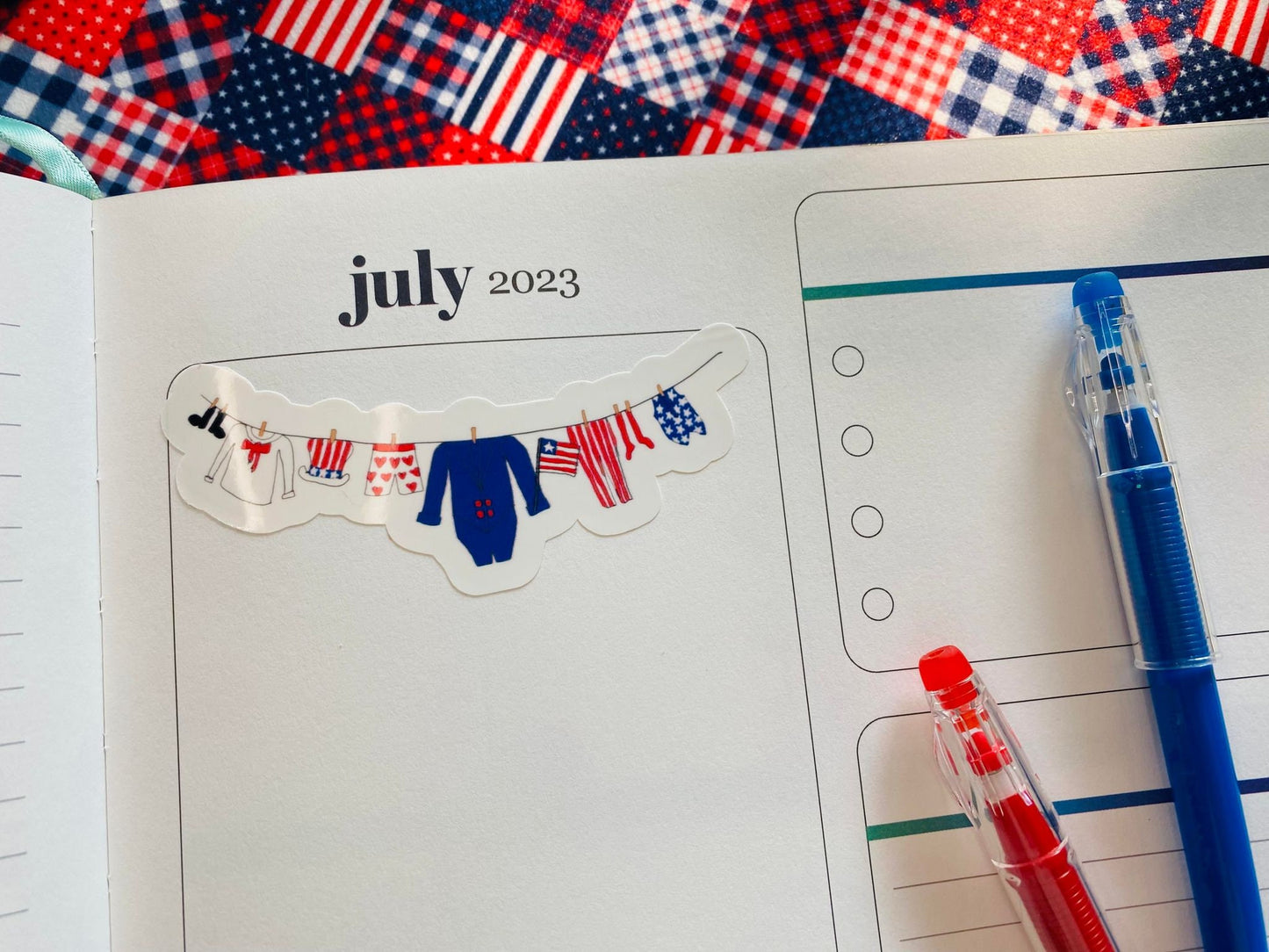 Uncle Sam's Clothesline Sticker & Patriotic Lady's Laundry Clothesline Banner Sticker for July Planners, Calendars or Cards