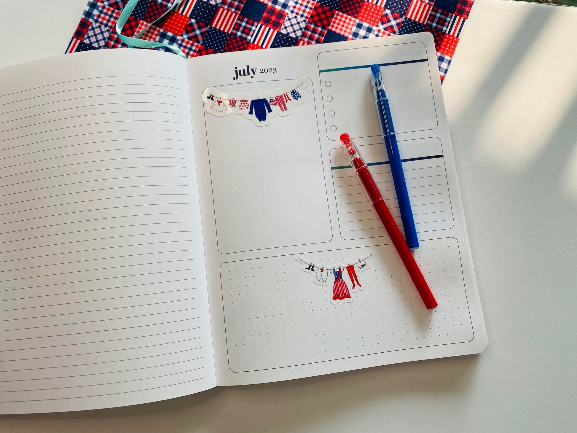 Uncle Sam's Clothesline Sticker & Patriotic Lady's Laundry Clothesline Banner Sticker for July Planners, Calendars or Cards