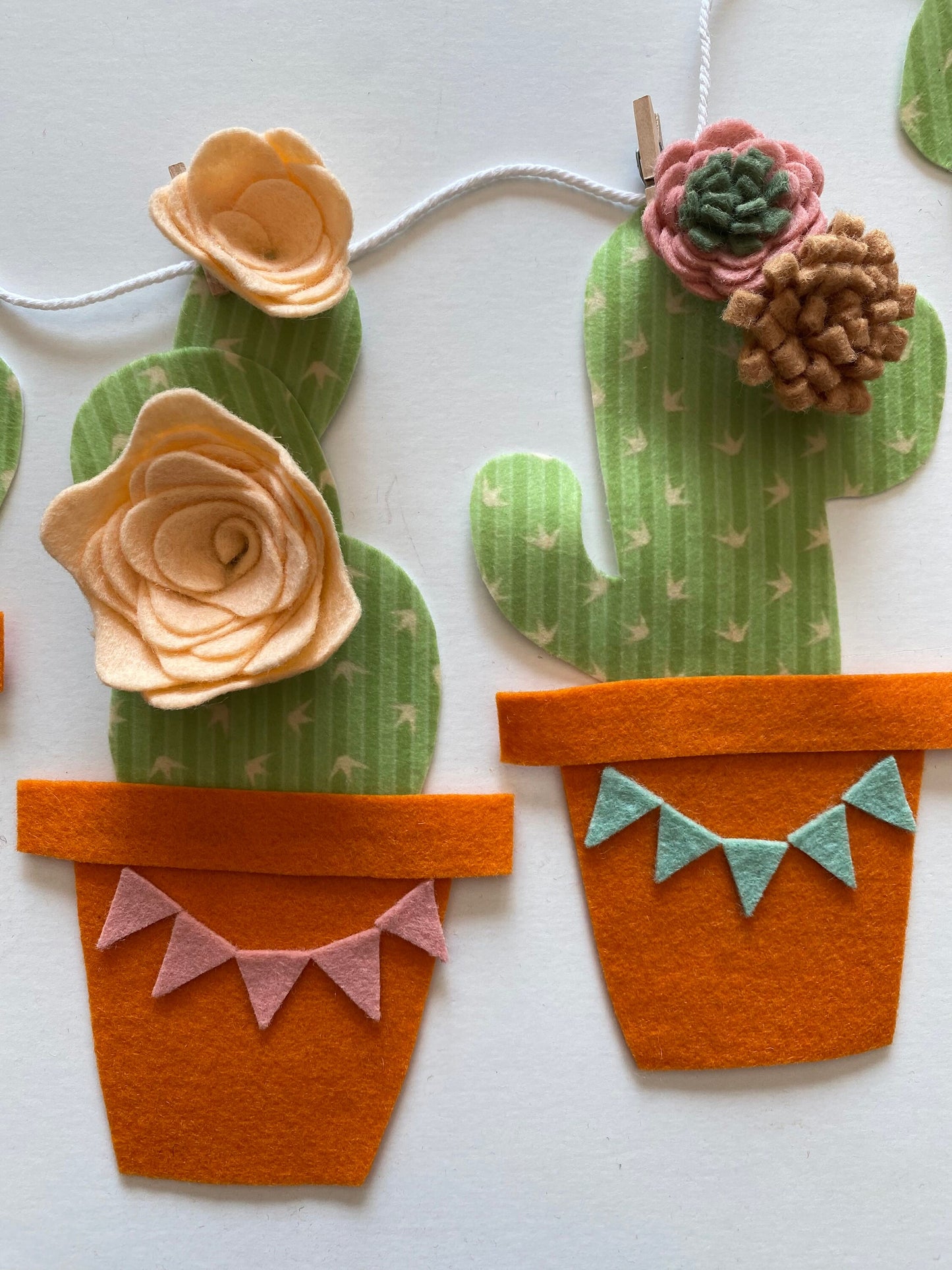 Cactus Banner with Felt Flowers, Desert Cacti Bunting, Garland, Wall Hanging, Summer Decoration