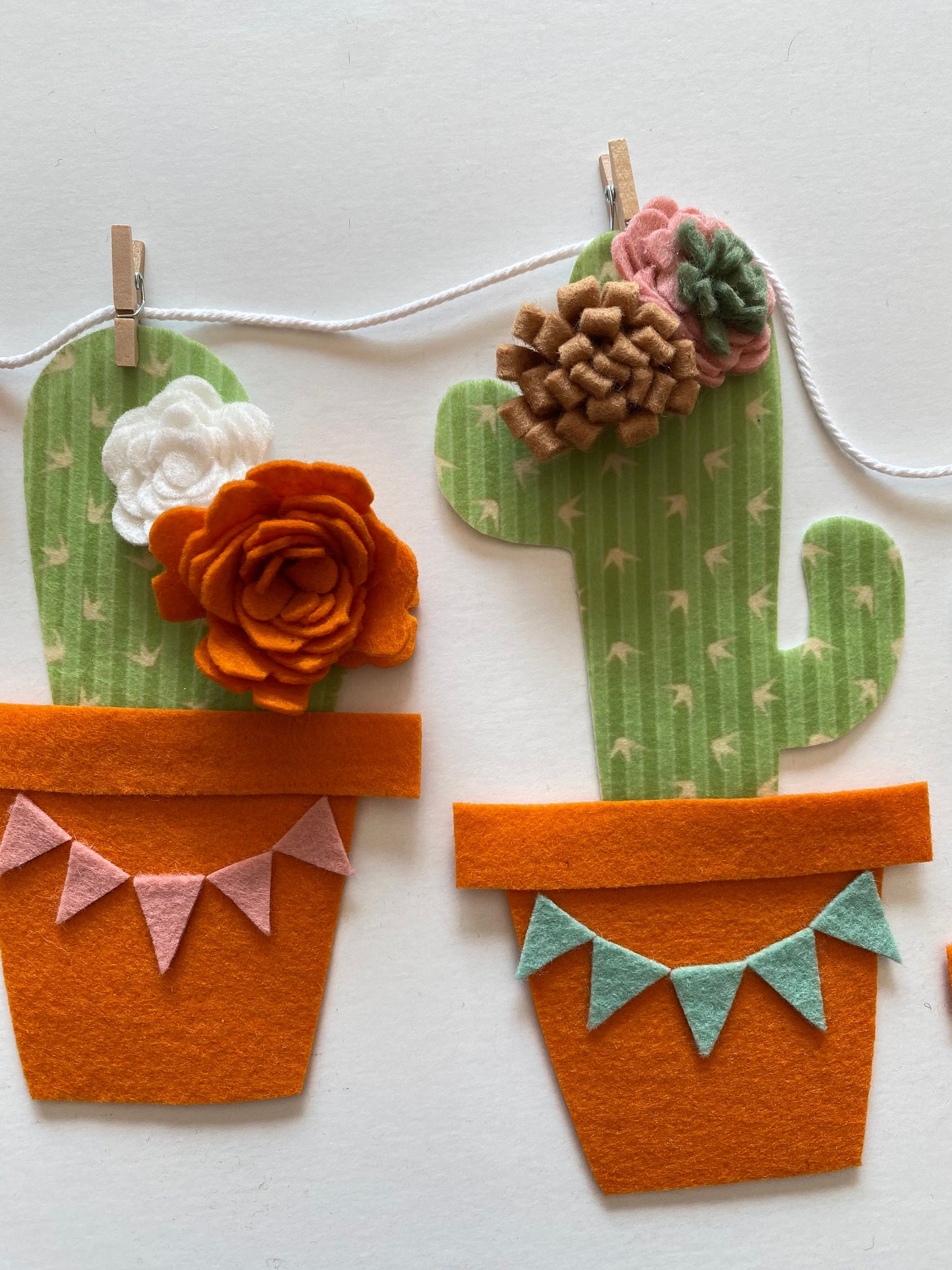Cactus Banner with Felt Flowers, Desert Cacti Bunting, Garland, Wall Hanging, Summer Decoration