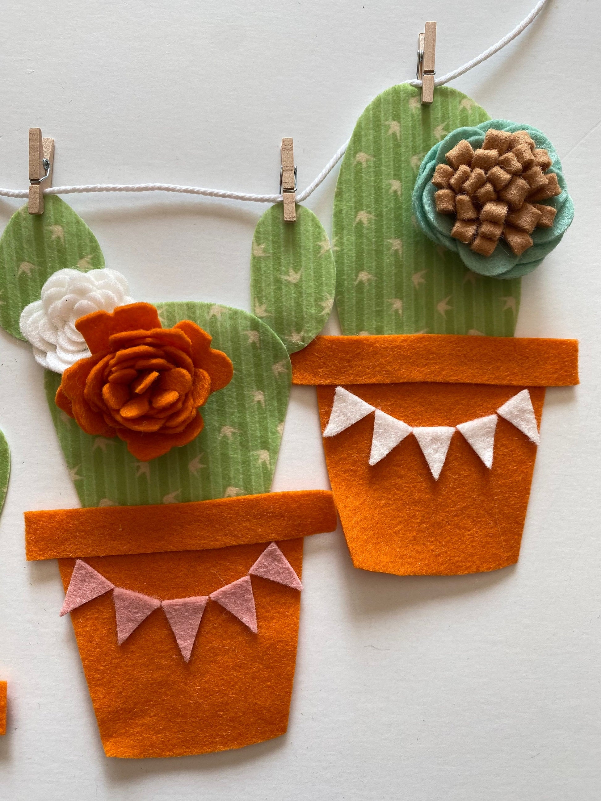 Cactus Banner with Felt Flowers, Desert Cacti Bunting, Garland, Wall Hanging, Summer Decoration