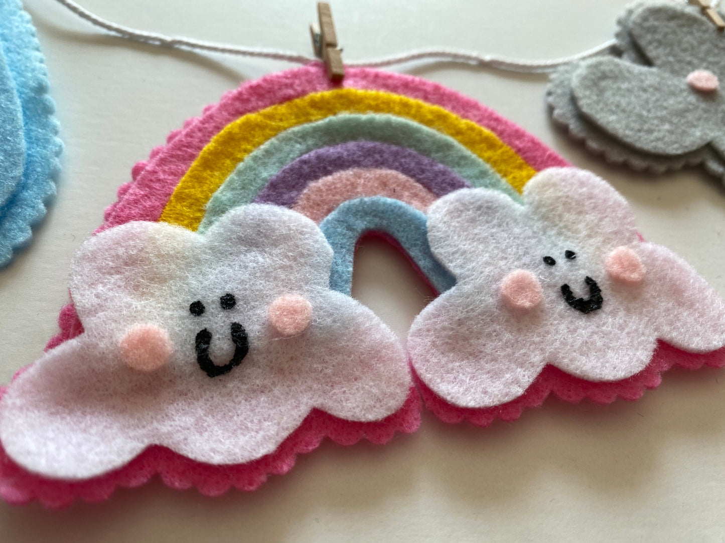 Happy Weather Felt Banner, Rainbow Garland, Cloud Bunting, Lightning Wall Hanging, Rain Home Decoration