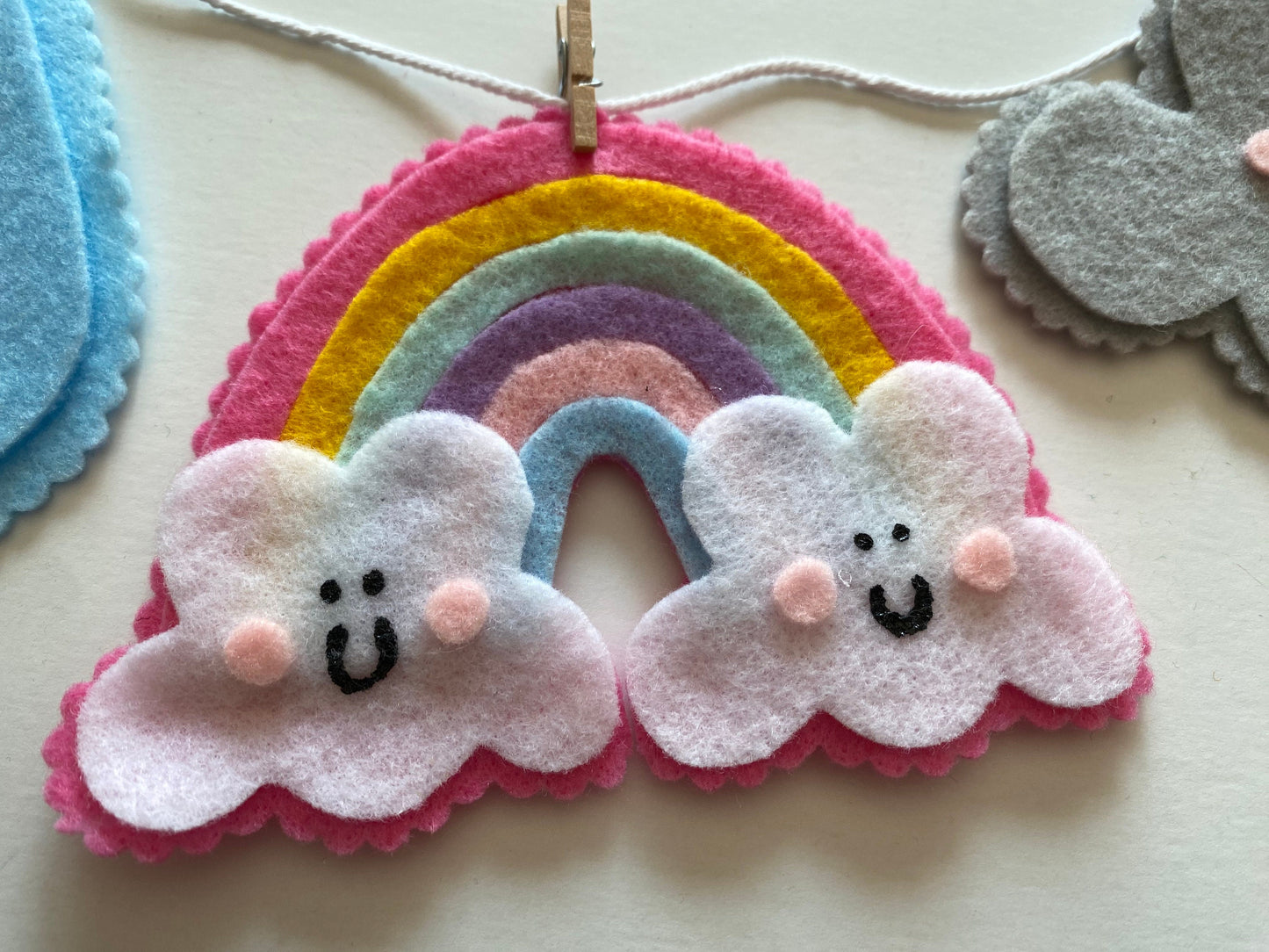 Happy Weather Felt Banner, Rainbow Garland, Cloud Bunting, Lightning Wall Hanging, Rain Home Decoration