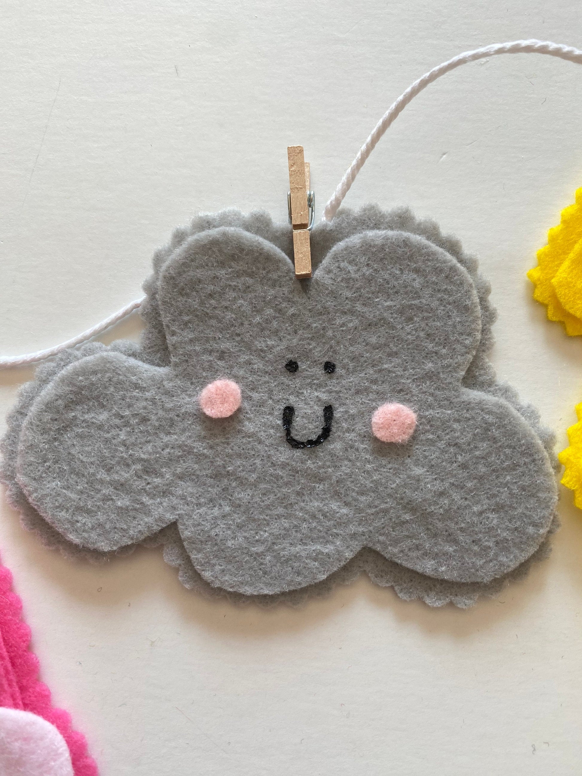 Happy Weather Felt Banner, Rainbow Garland, Cloud Bunting, Lightning Wall Hanging, Rain Home Decoration