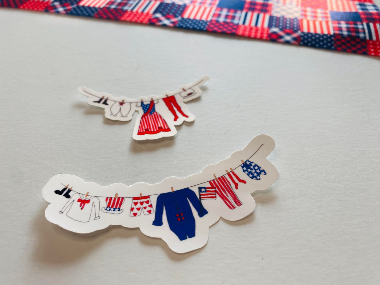 Uncle Sam's Clothesline Sticker & Patriotic Lady's Laundry Clothesline Banner Sticker for July Planners, Calendars or Cards