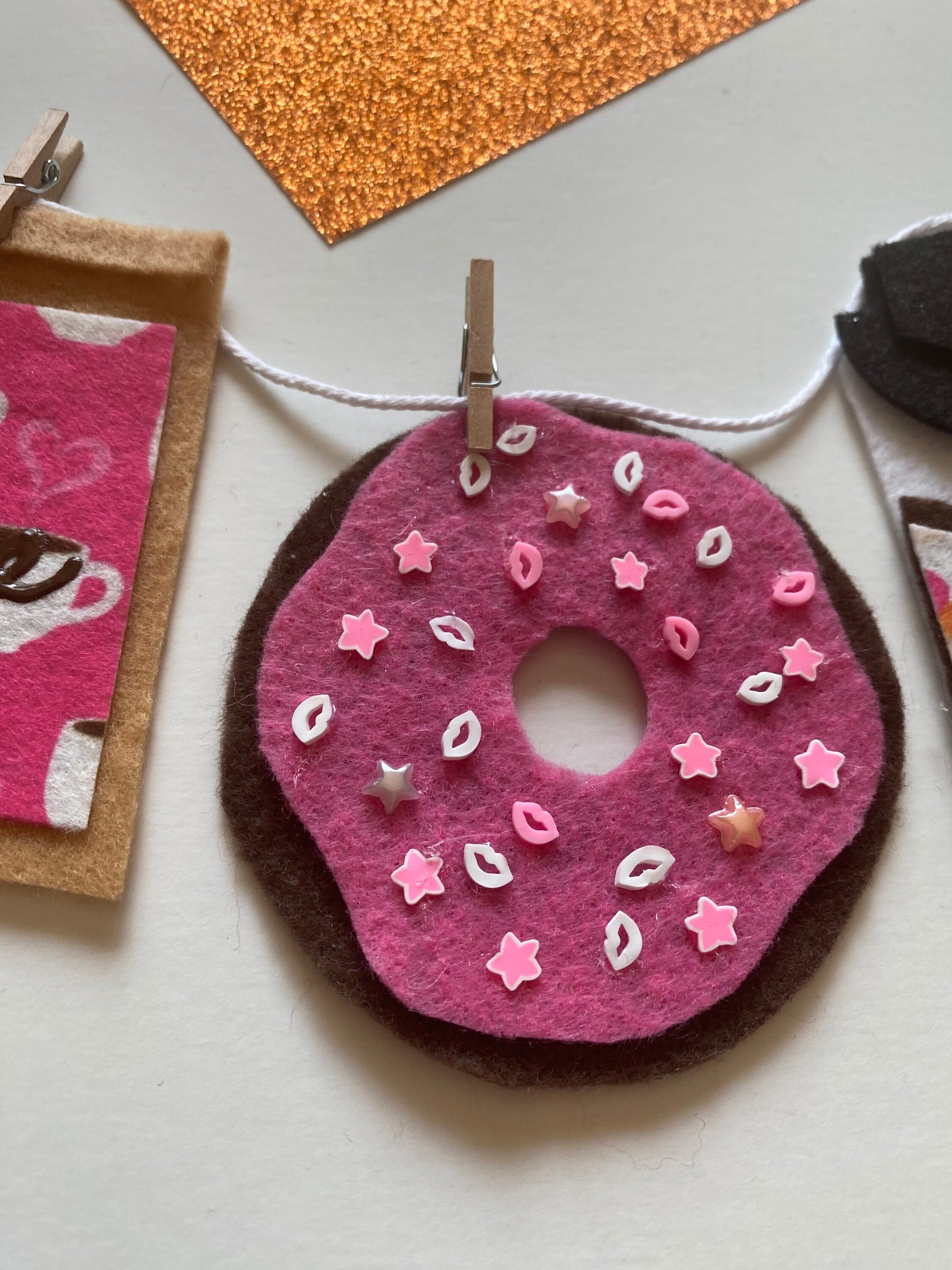 Coffee Lovers Banner, Miniature Felt Garland, Coffee Bean Bunting, Coffee Bar Wall Hanging Decoration