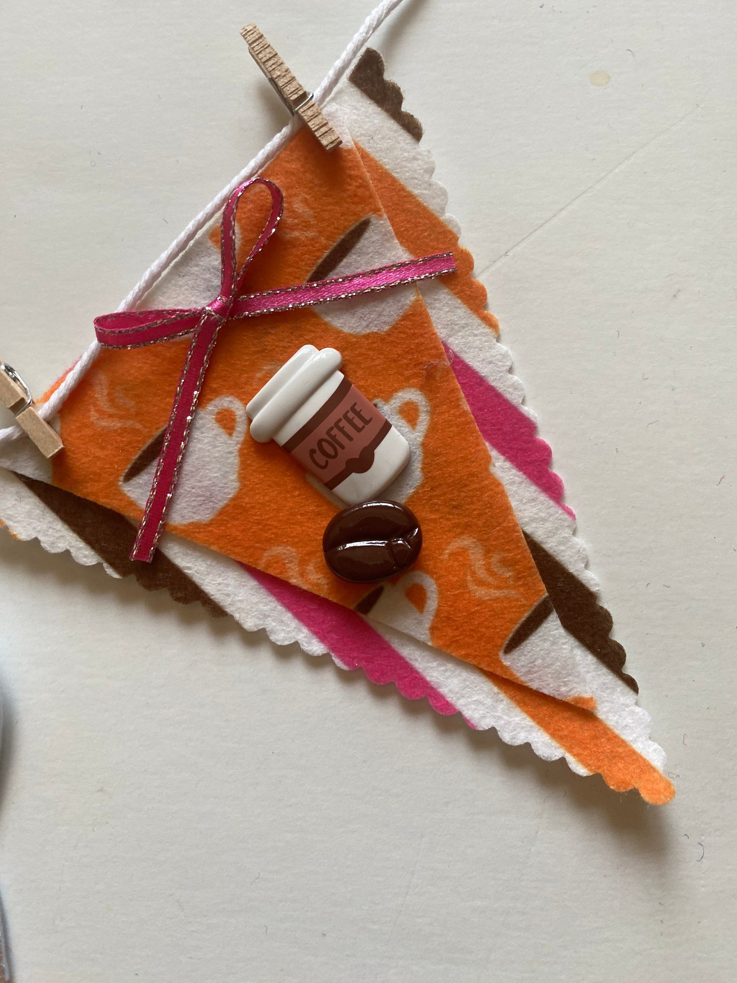 Coffee Lovers Banner, Miniature Felt Garland, Coffee Bean Bunting, Coffee Bar Wall Hanging Decoration