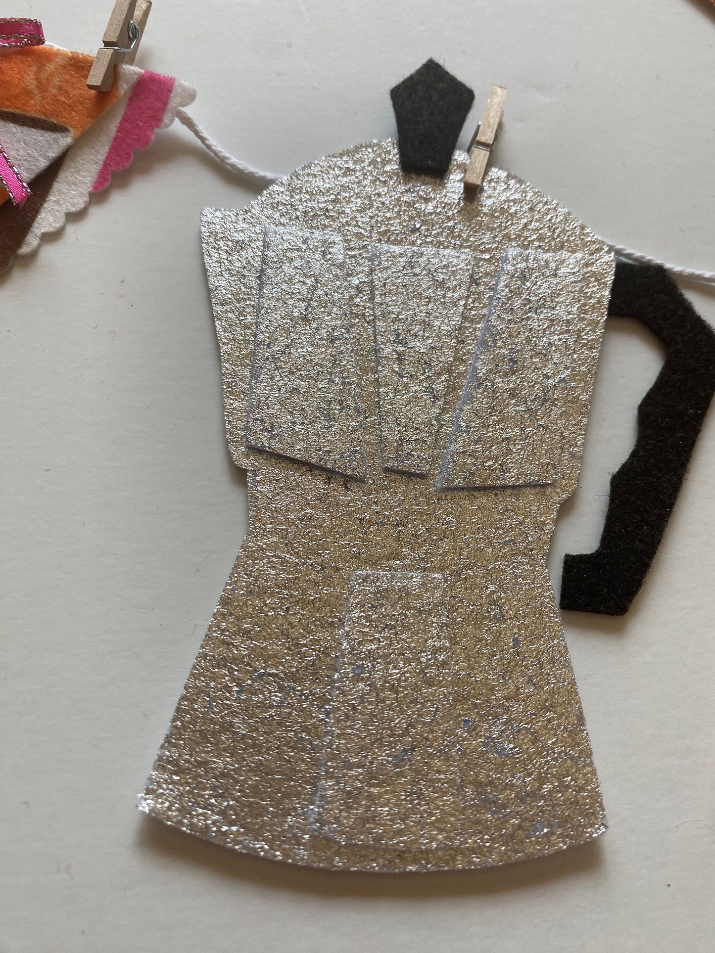 Coffee Lovers Banner, Miniature Felt Garland, Coffee Bean Bunting, Coffee Bar Wall Hanging Decoration