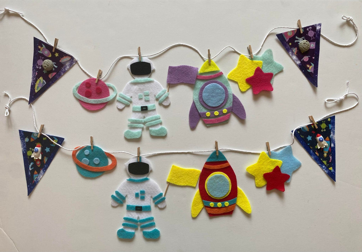 Astronaut Miniature Felt Banner, Outer Space Garland, Rocketship Bunting, Planet Themed Bedroom or Party Decoration
