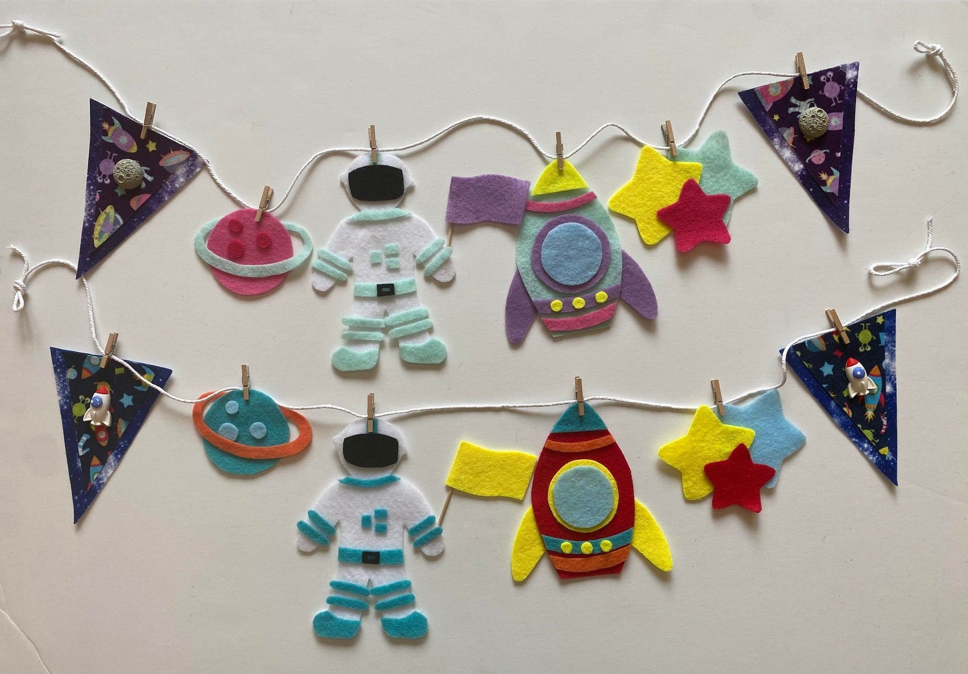 Astronaut Miniature Felt Banner, Outer Space Garland, Rocketship Bunting, Planet Themed Bedroom or Party Decoration