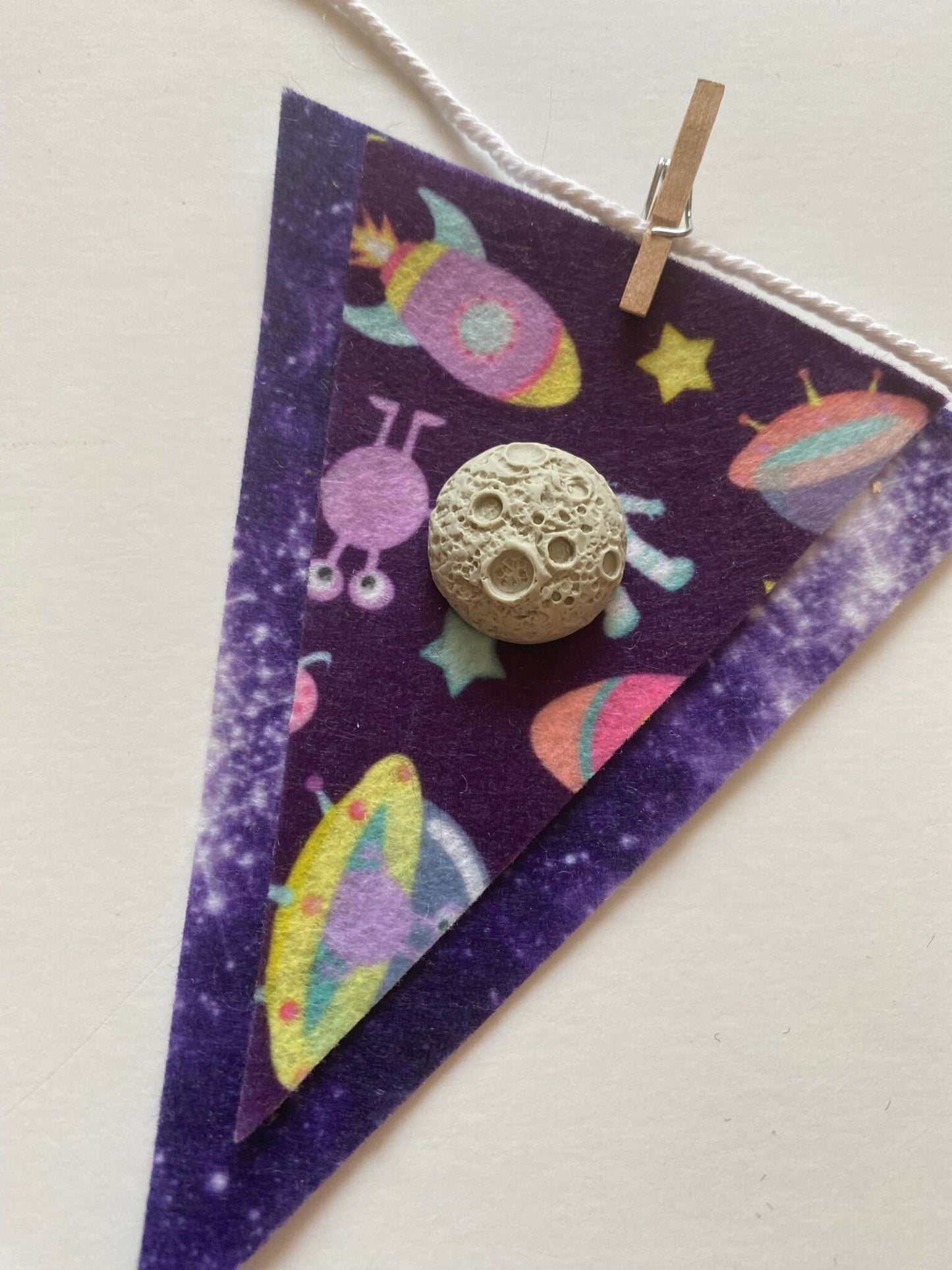 Astronaut Miniature Felt Banner, Outer Space Garland, Rocketship Bunting, Planet Themed Bedroom or Party Decoration