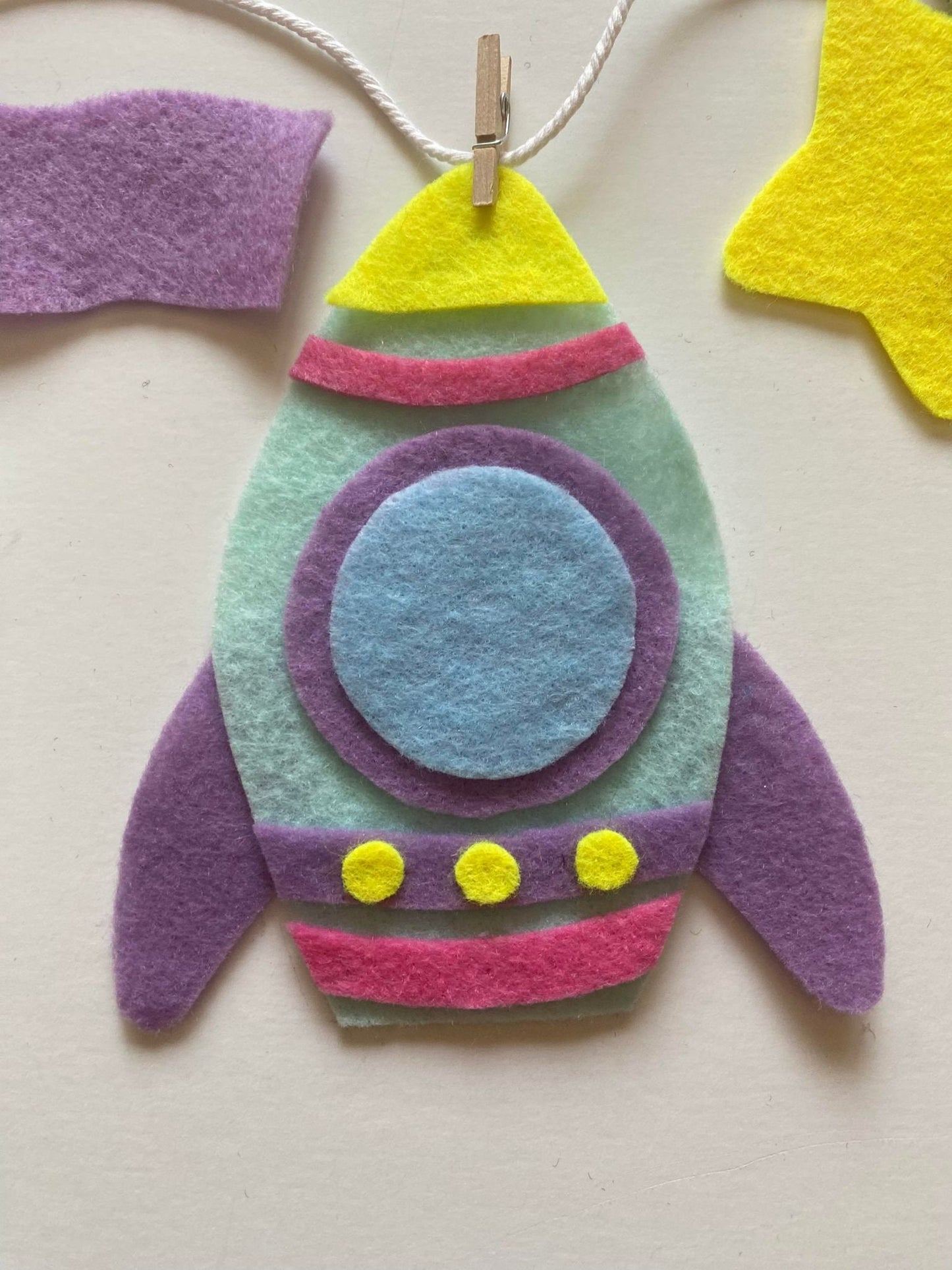 Astronaut Miniature Felt Banner, Outer Space Garland, Rocketship Bunting, Planet Themed Bedroom or Party Decoration