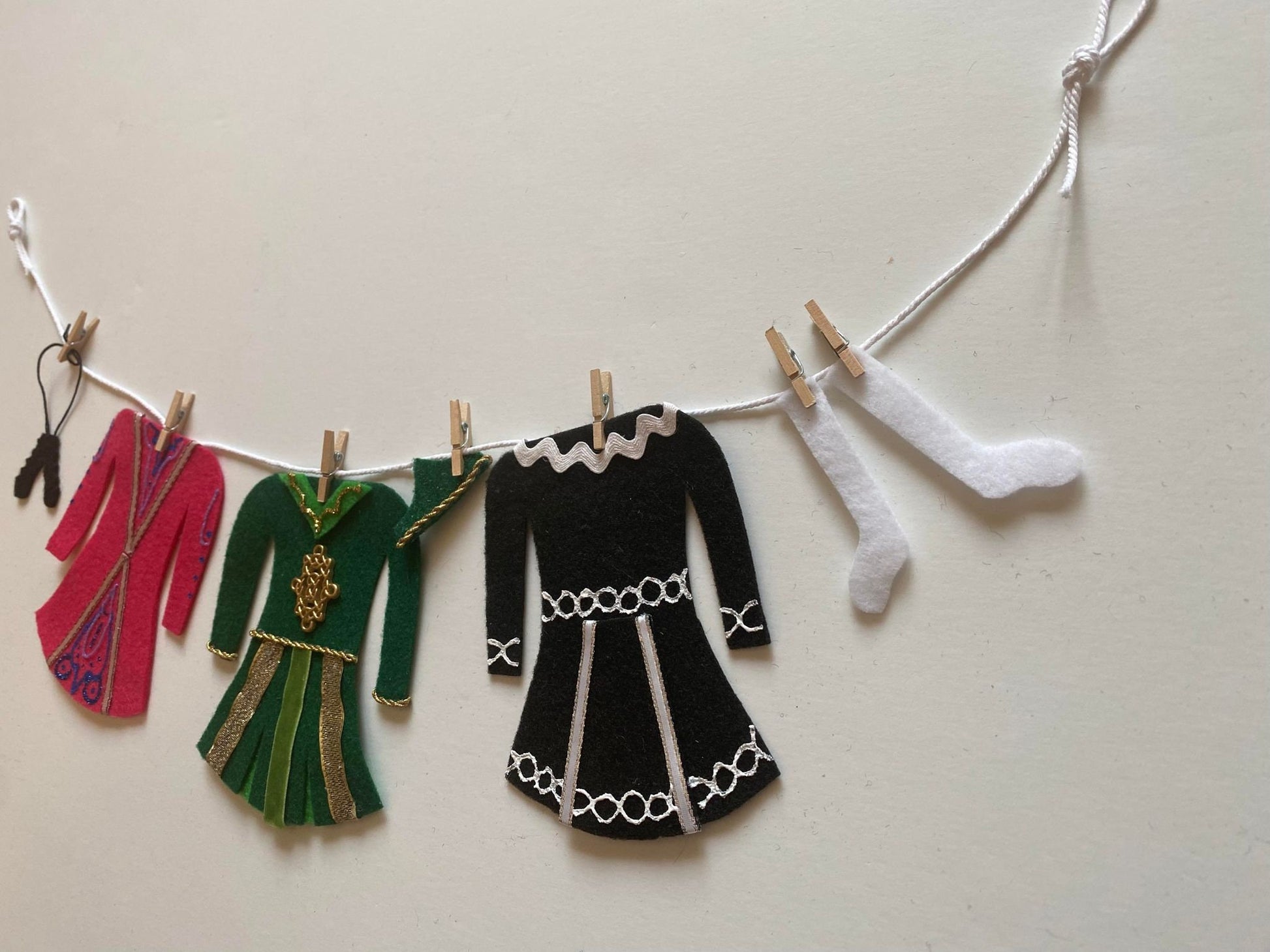 Irish Step Dancing Miniature Felt Clothesline Banner, Dancers Garland, Costume Bunting, Wall Hanging Decoration for Gift or Studio Decor