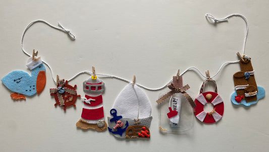 Nautical Sailboat Miniature Felt Banner, Lighthouse Garland, Anchor Bunting, Wall Hanging Decoration