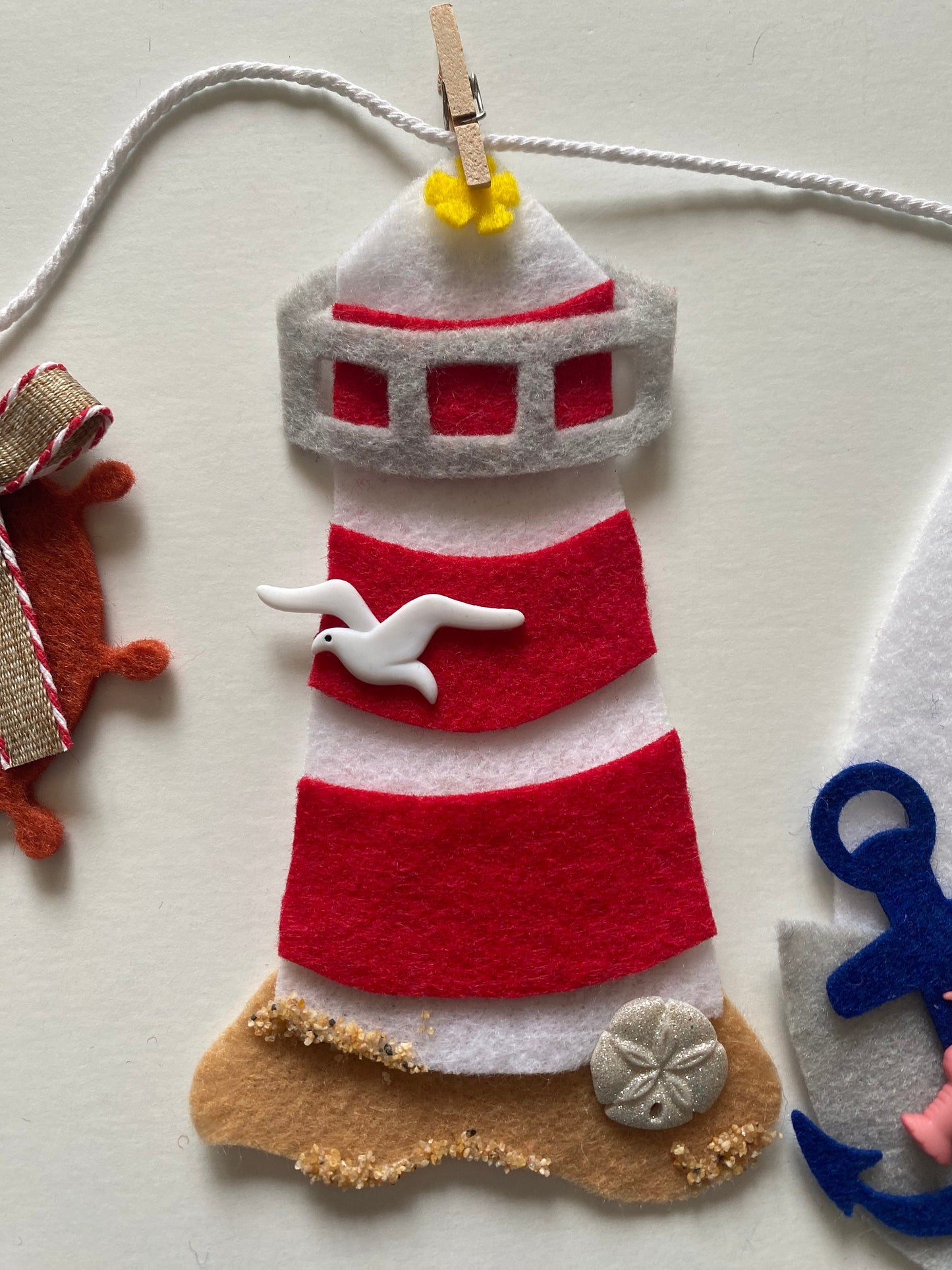 Nautical Sailboat Miniature Felt Banner, Lighthouse Garland, Anchor Bunting, Wall Hanging Decoration