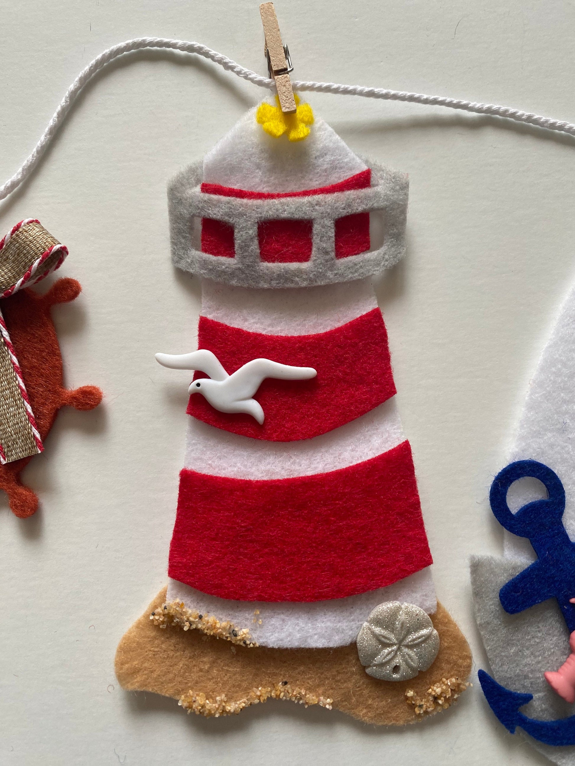Nautical Sailboat Miniature Felt Banner, Lighthouse Garland, Anchor Bunting, Wall Hanging Decoration