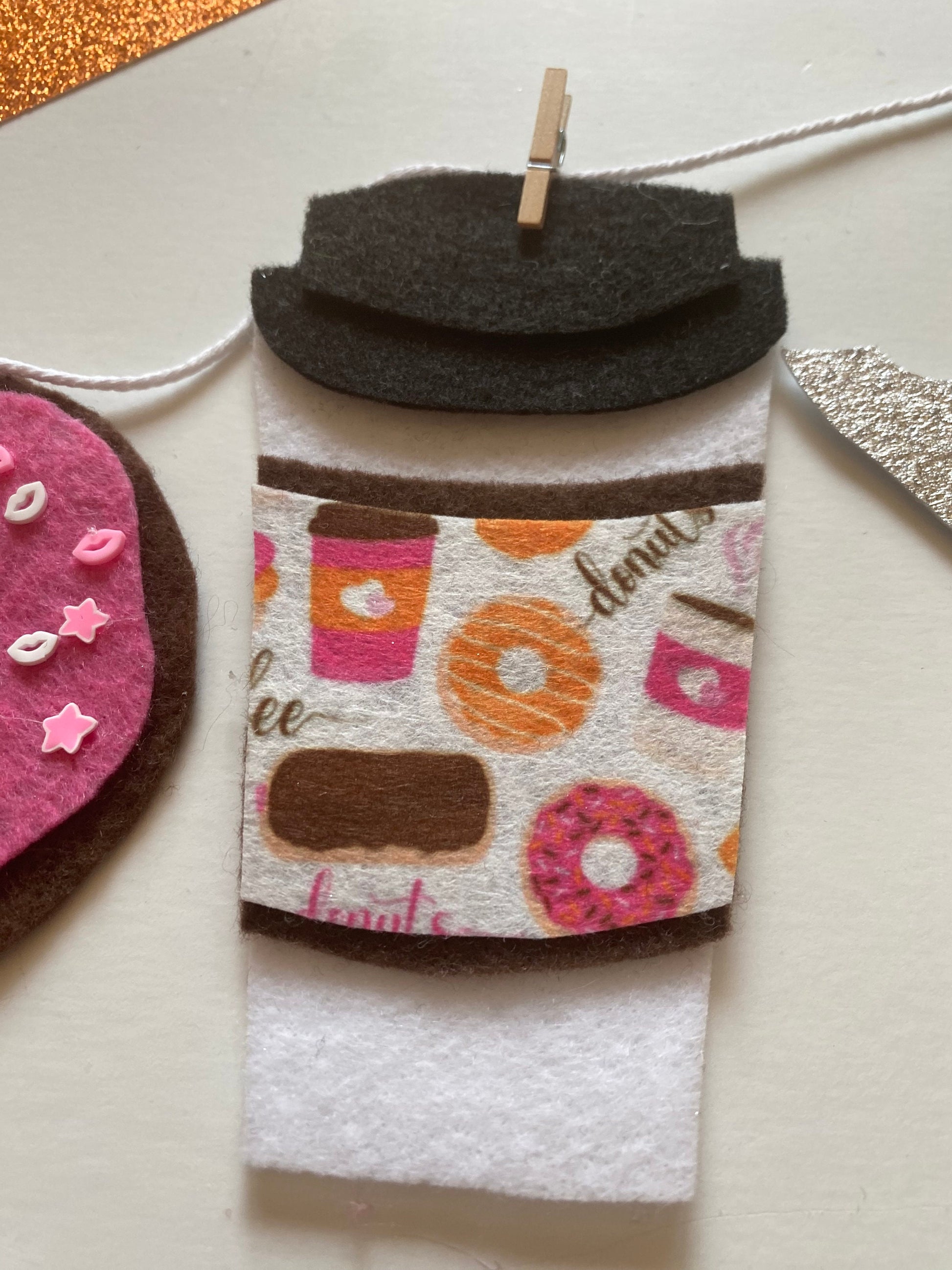 Coffee Lovers Banner, Miniature Felt Garland, Coffee Bean Bunting, Coffee Bar Wall Hanging Decoration
