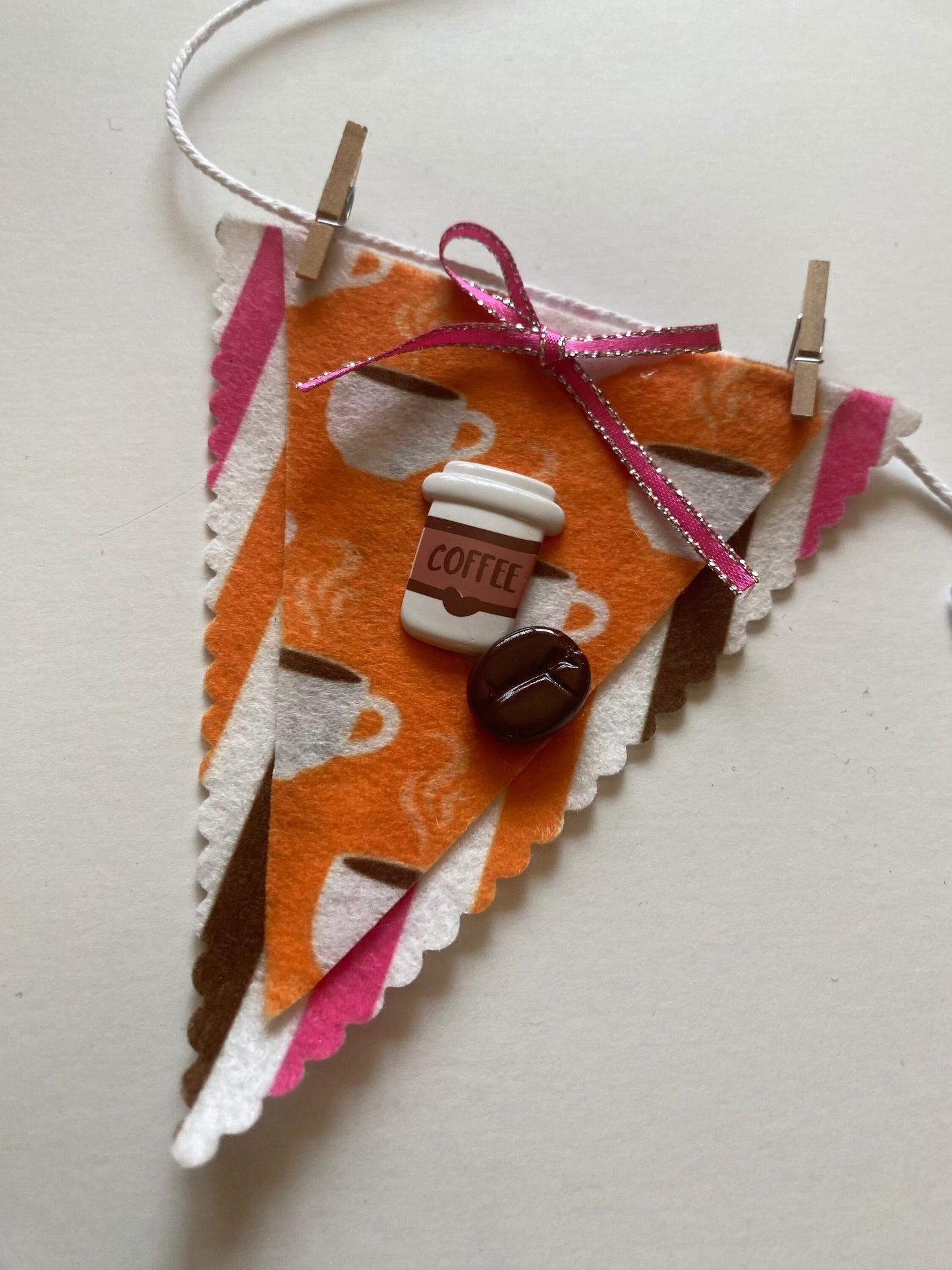 Coffee Lovers Banner, Miniature Felt Garland, Coffee Bean Bunting, Coffee Bar Wall Hanging Decoration