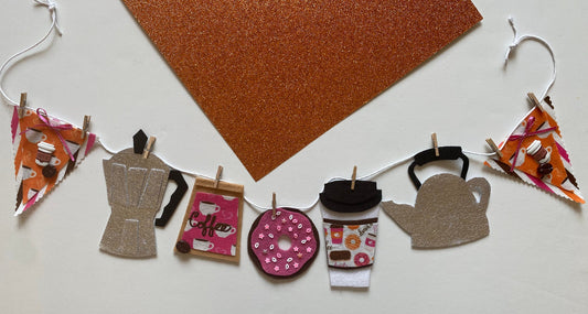 Coffee Lovers Banner, Miniature Felt Garland, Coffee Bean Bunting, Coffee Bar Wall Hanging Decoration