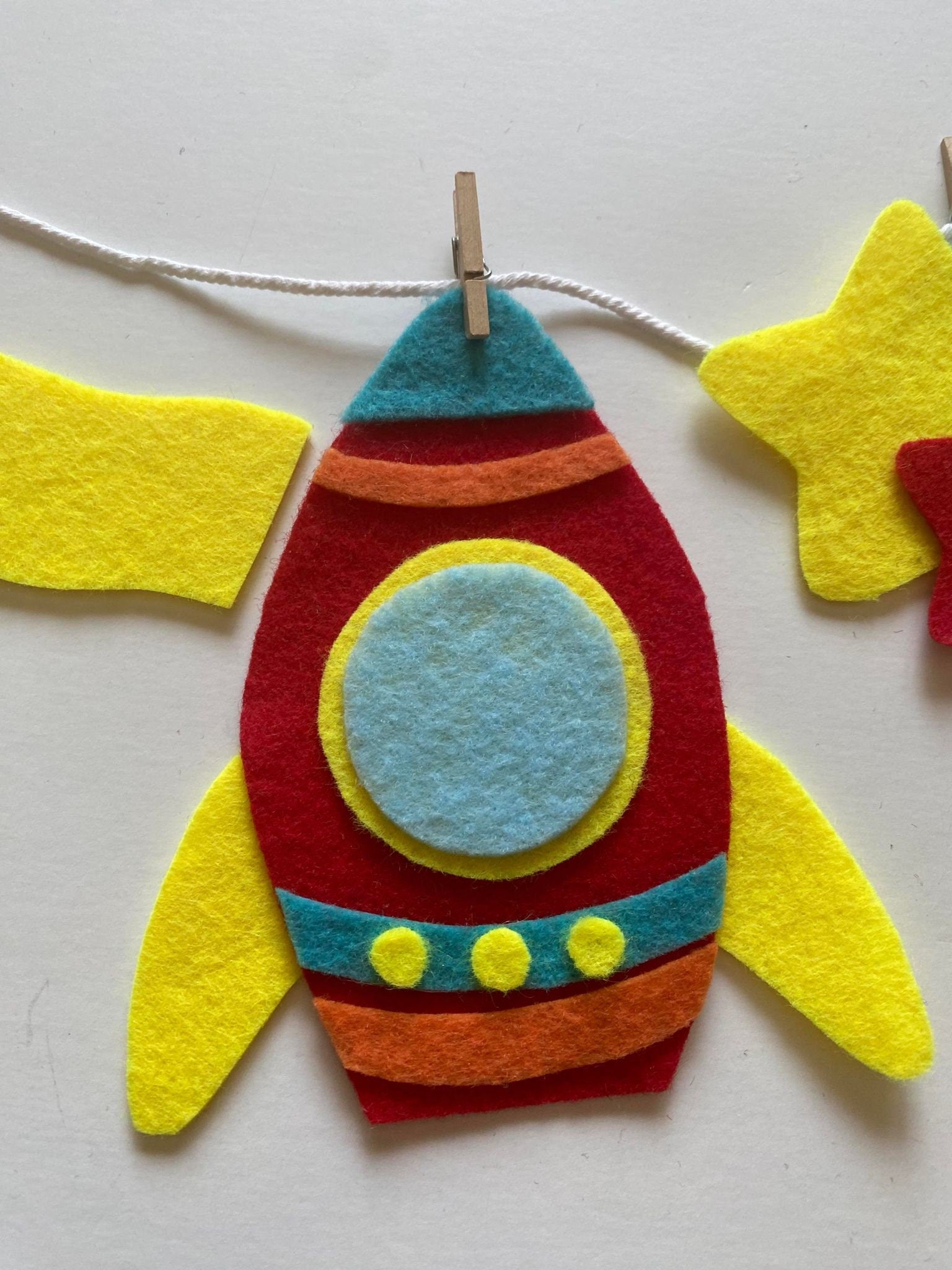 Astronaut Miniature Felt Banner, Outer Space Garland, Rocketship Bunting, Planet Themed Bedroom or Party Decoration