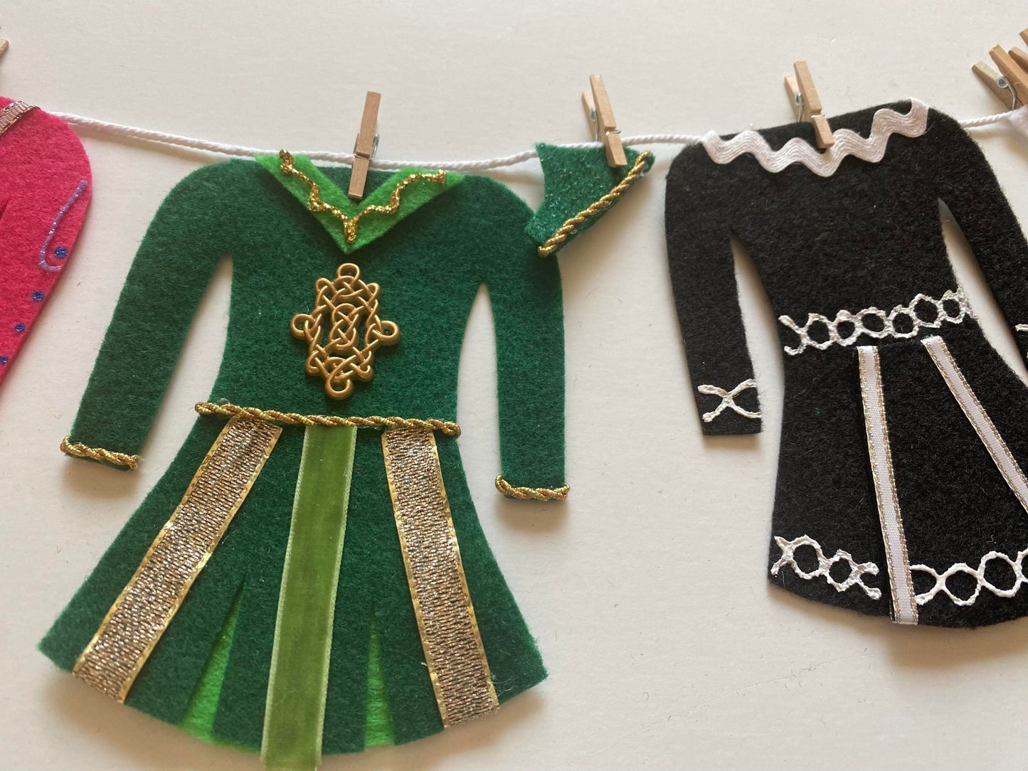 Irish Step Dancing Miniature Felt Clothesline Banner, Dancers Garland, Costume Bunting, Wall Hanging Decoration for Gift or Studio Decor