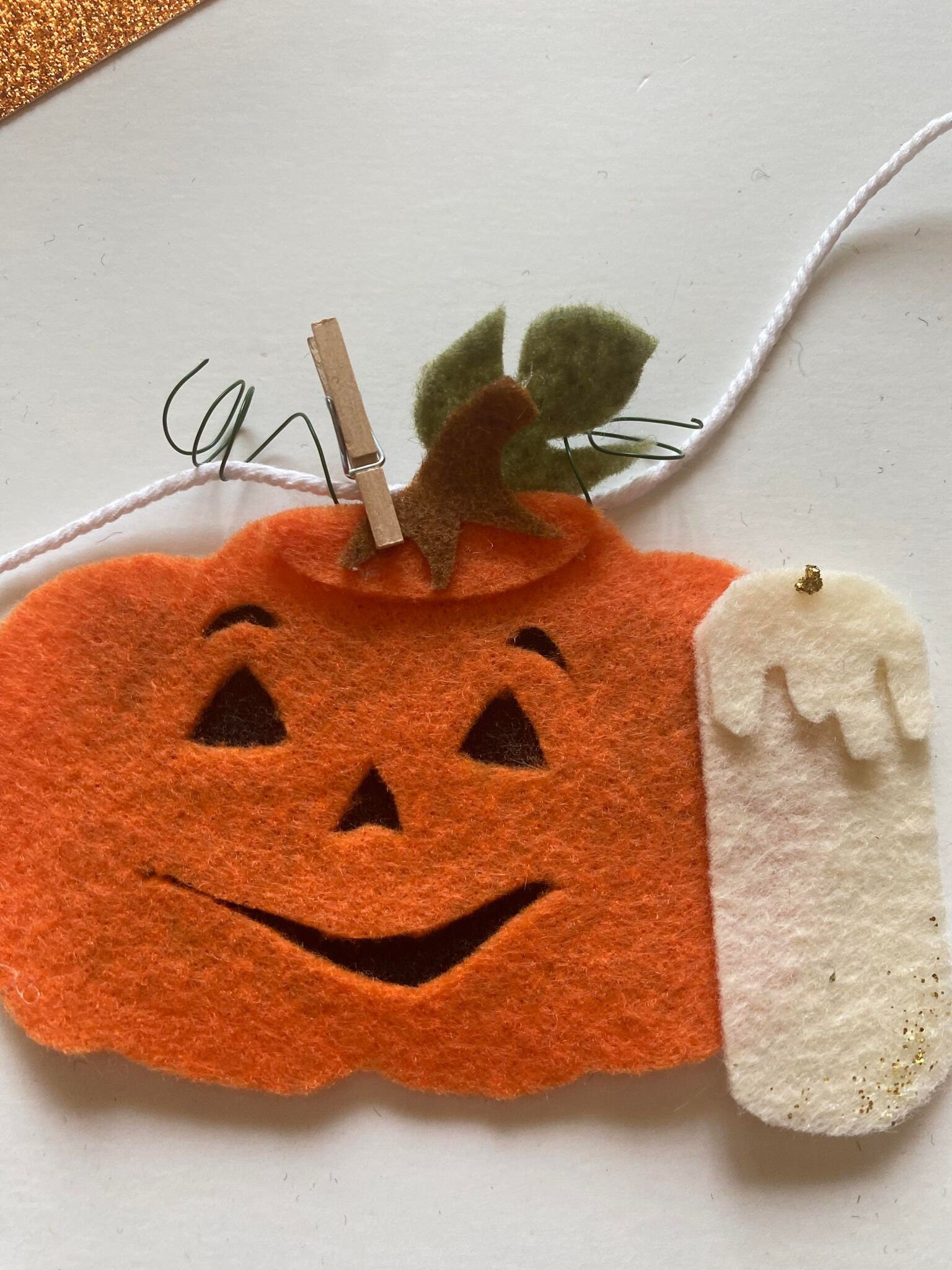 Jack O' Lantern Felt Banner, Pumpkin Carving Garland with Candles, Spooky Bunting, Wall Hanging Decoration for Halloween