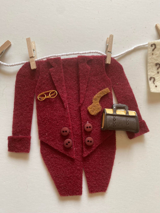 Sherlock Holmes' Miniature Felt Clothesline Banner, Detective Laundry Line, Mystery Party Decoration, Wall Hanging, Bunting