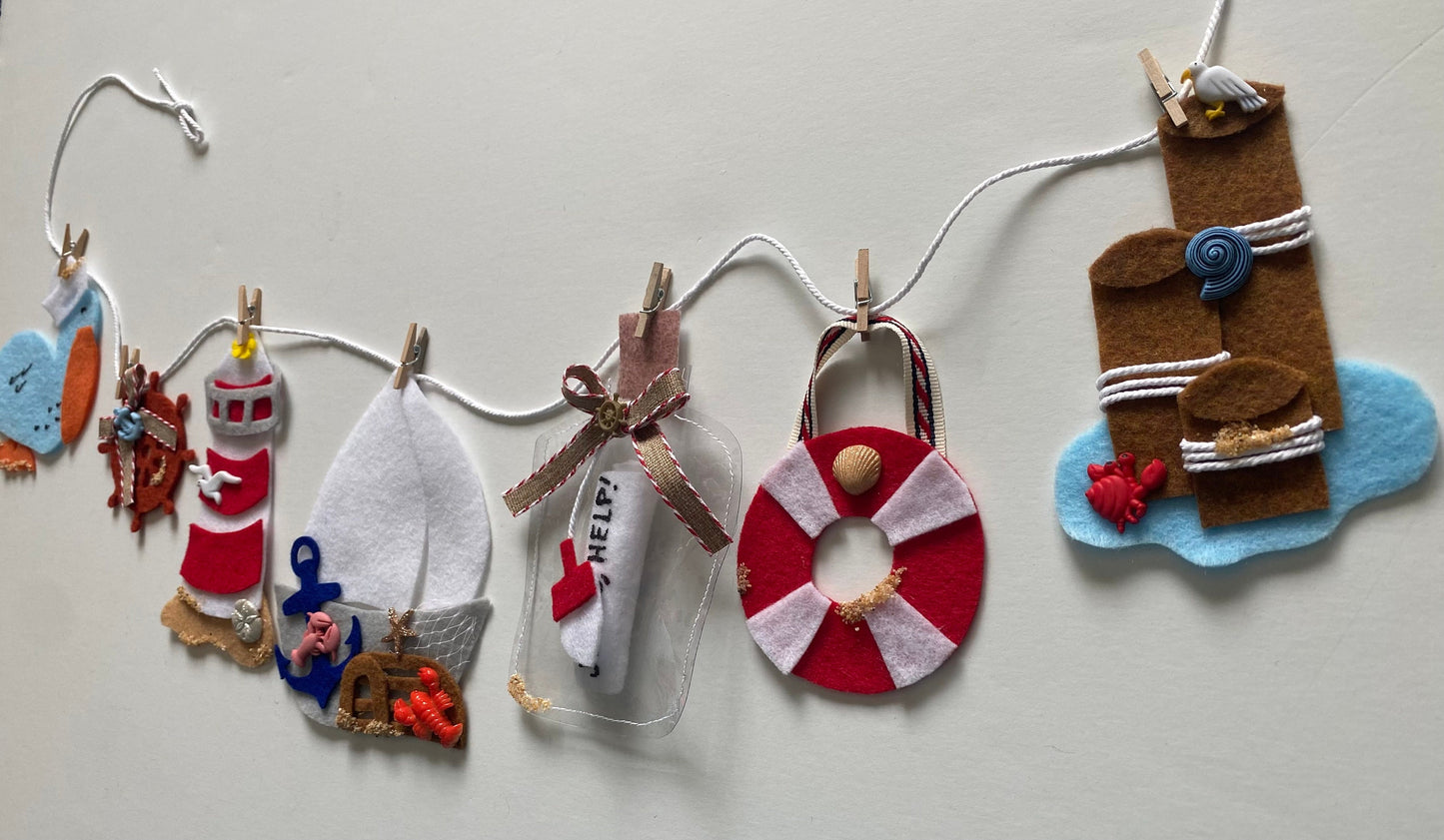 Nautical Sailboat Miniature Felt Banner, Lighthouse Garland, Anchor Bunting, Wall Hanging Decoration