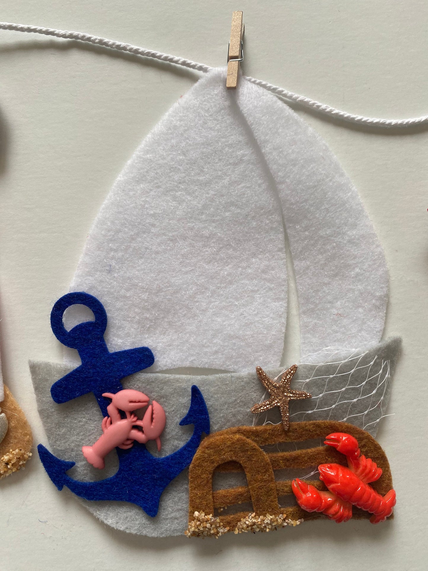 Nautical Sailboat Miniature Felt Banner, Lighthouse Garland, Anchor Bunting, Wall Hanging Decoration