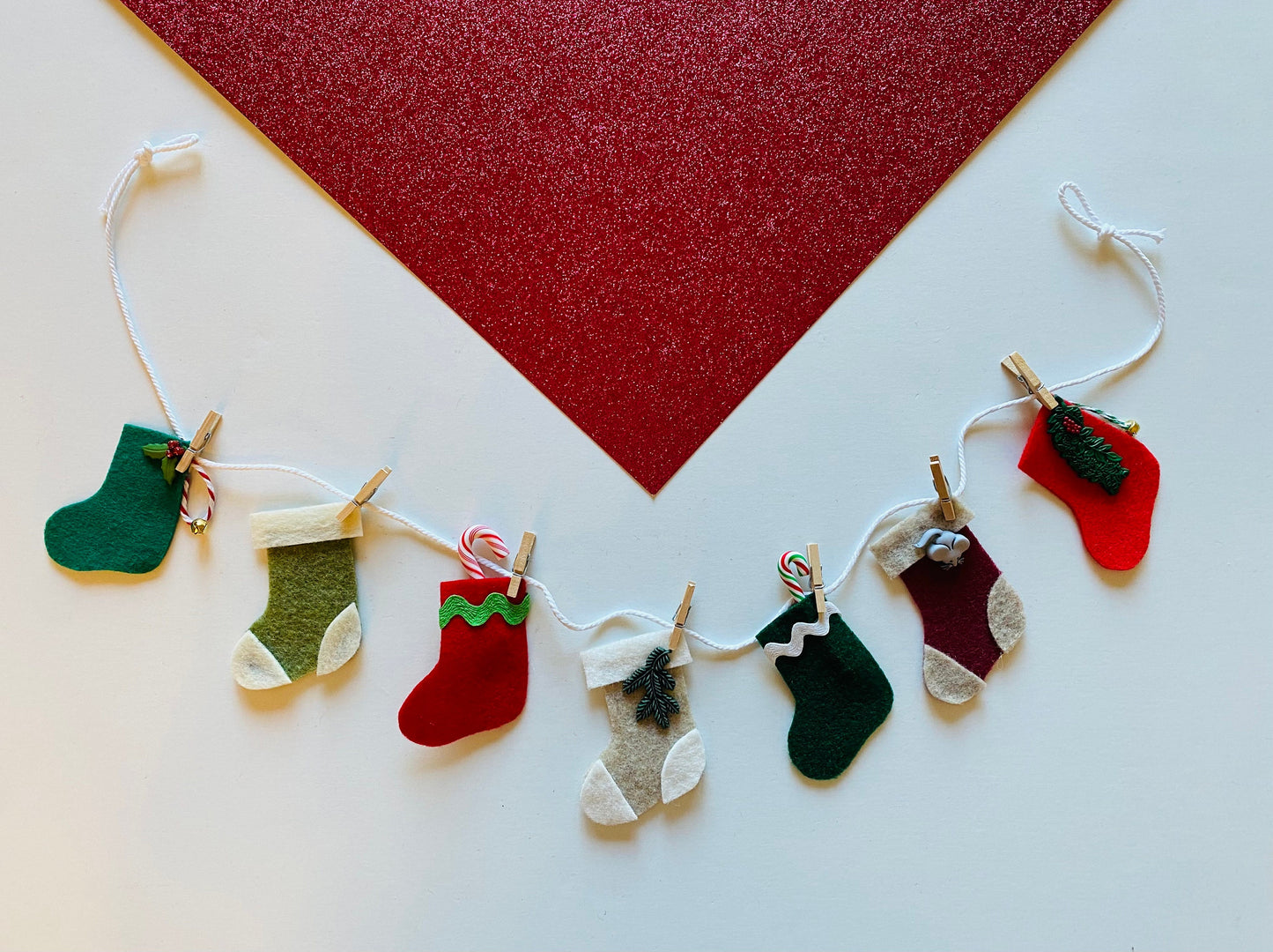 Christmas Stocking Miniature Felt Clothesline Banner, Garland, Bunting Decoration