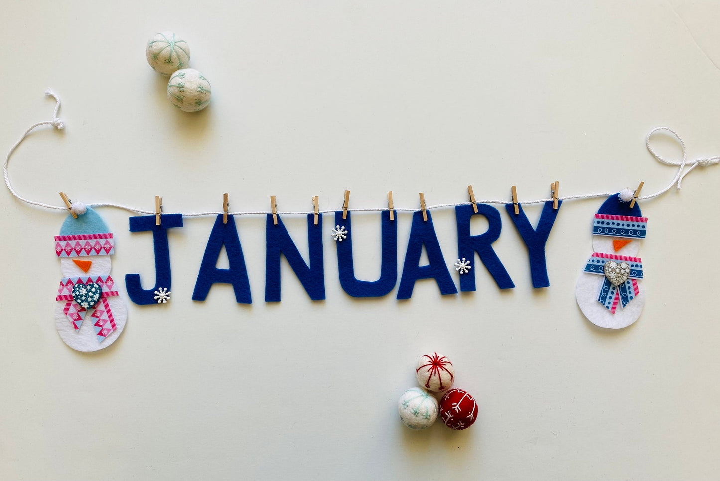 January Felt Miniature Clothesline Banner Snowman Garland Winter Bunting Wall Hanging Decoration for Bulletin Board