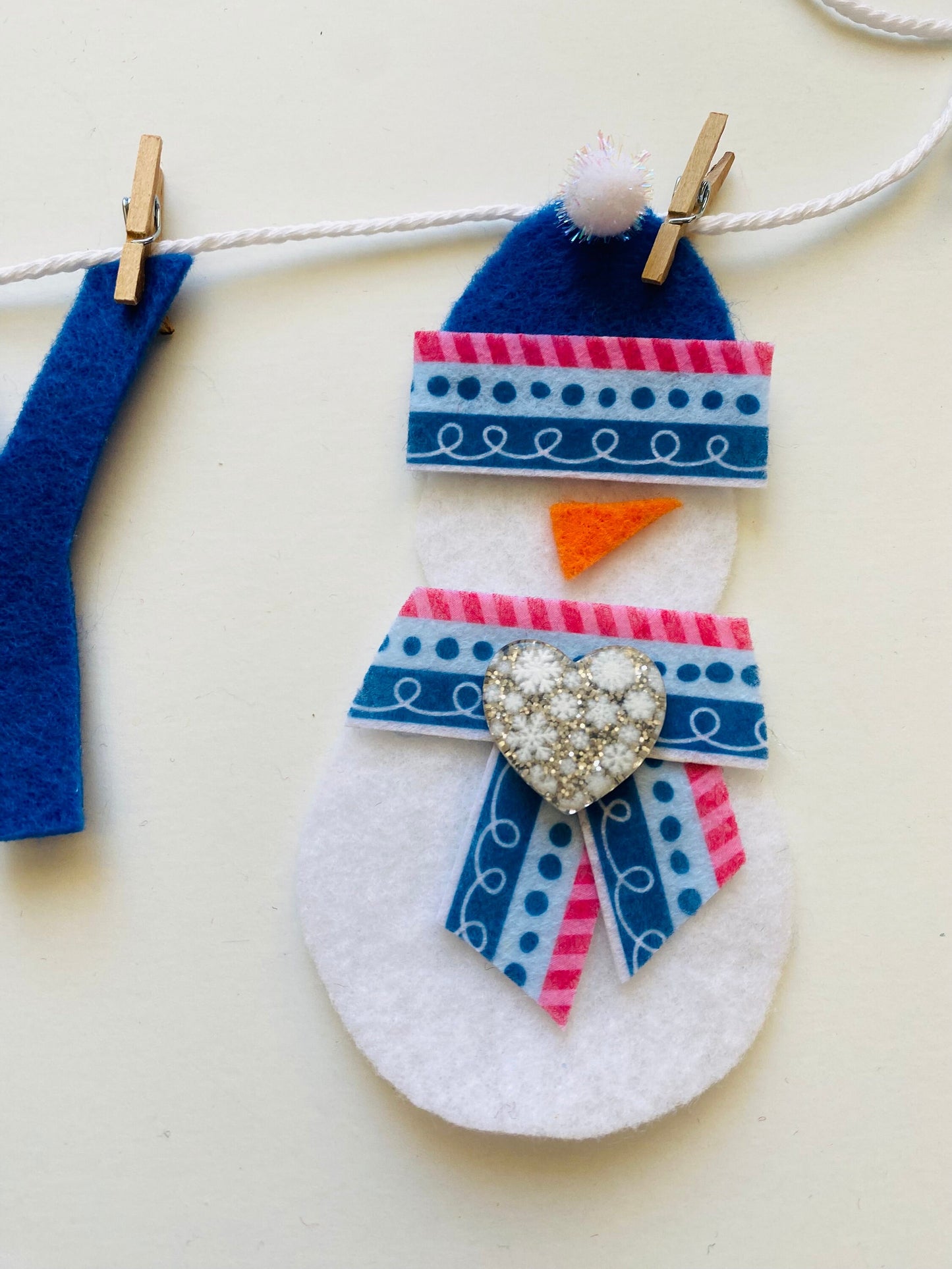 January Felt Miniature Clothesline Banner Snowman Garland Winter Bunting Wall Hanging Decoration for Bulletin Board
