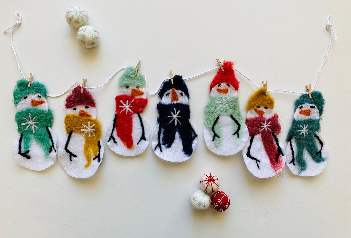 Snowmen Felted Banner Garland Bunting Wall Hanging Decoration for Winter or January